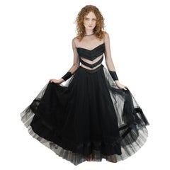 1975 Loris Azzaro Black L/S Mesh Illusion Gown
