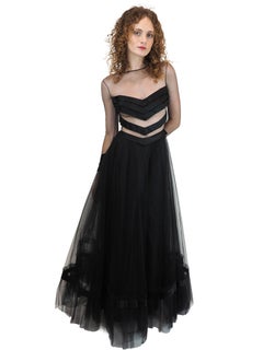 1975 Loris Azzaro Black L/S Mesh Illusion Gown