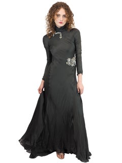 Alberta Ferretti Satin Turtleneck Gown w Rhinestones (2007)