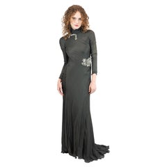 Alberta Ferretti Satin Turtleneck Gown w Rhinestones (2007)