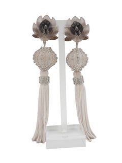 White Tassel W Rhinestone drop Earring