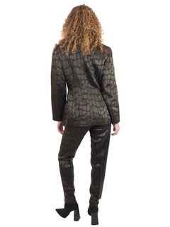 Mondi, schokoladenbrauner Jacquard-Hosenanzug, 3-teilig