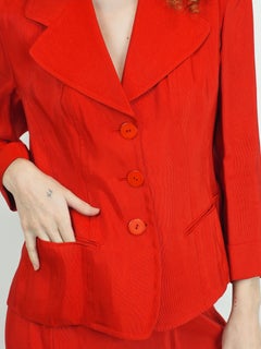 Donna Karan Red Sheen Skirt Suit