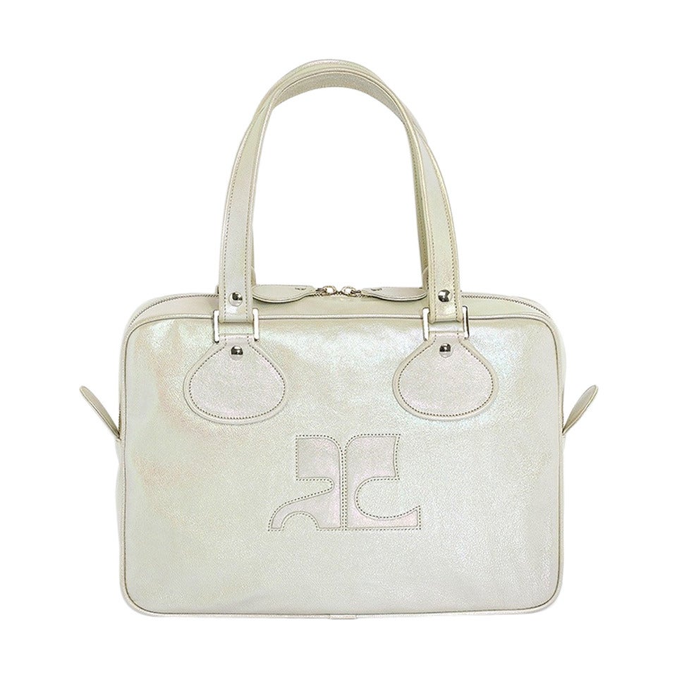 Courreges Iconic New Goat Skin Purse in Pearlescent Grey