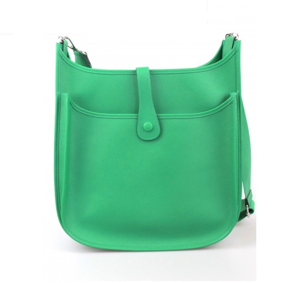 Women's New HERMES Evelyne Shoulder Bag - Bambou Green Clemence Leather - GM - 2014