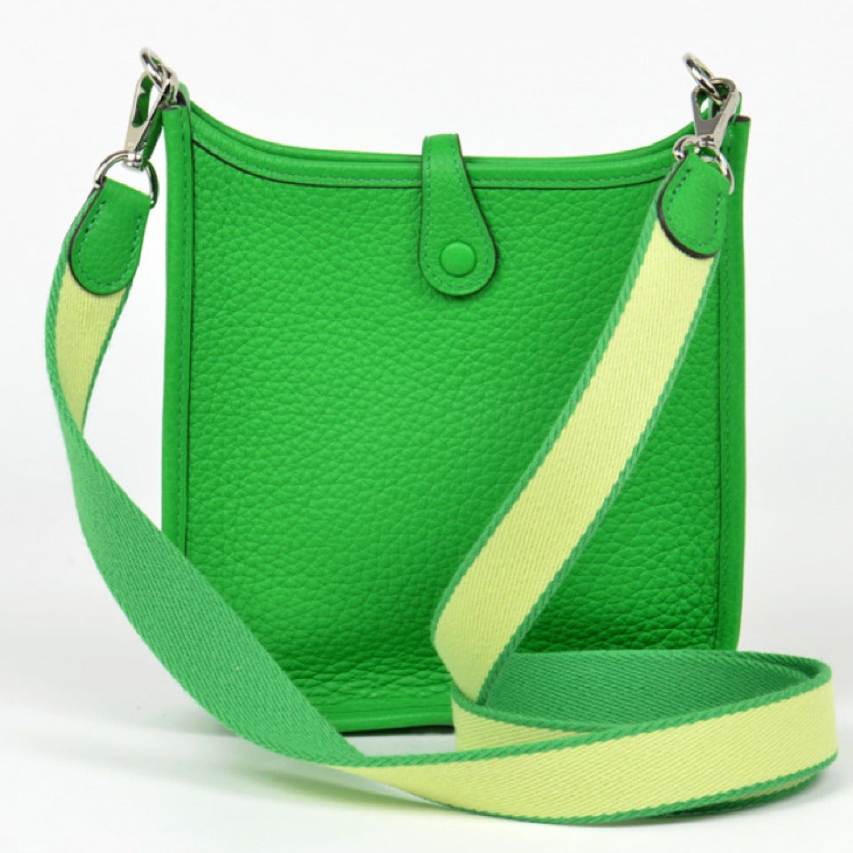 Beautiful Mini Evelyne / Evelyn shoulder bag in bambou green clemence leather. This model is from 2015, is extremely difficult to find and is in very high demand. Comes with a removable strap with palladium hardware. Beautifully crafted. A special