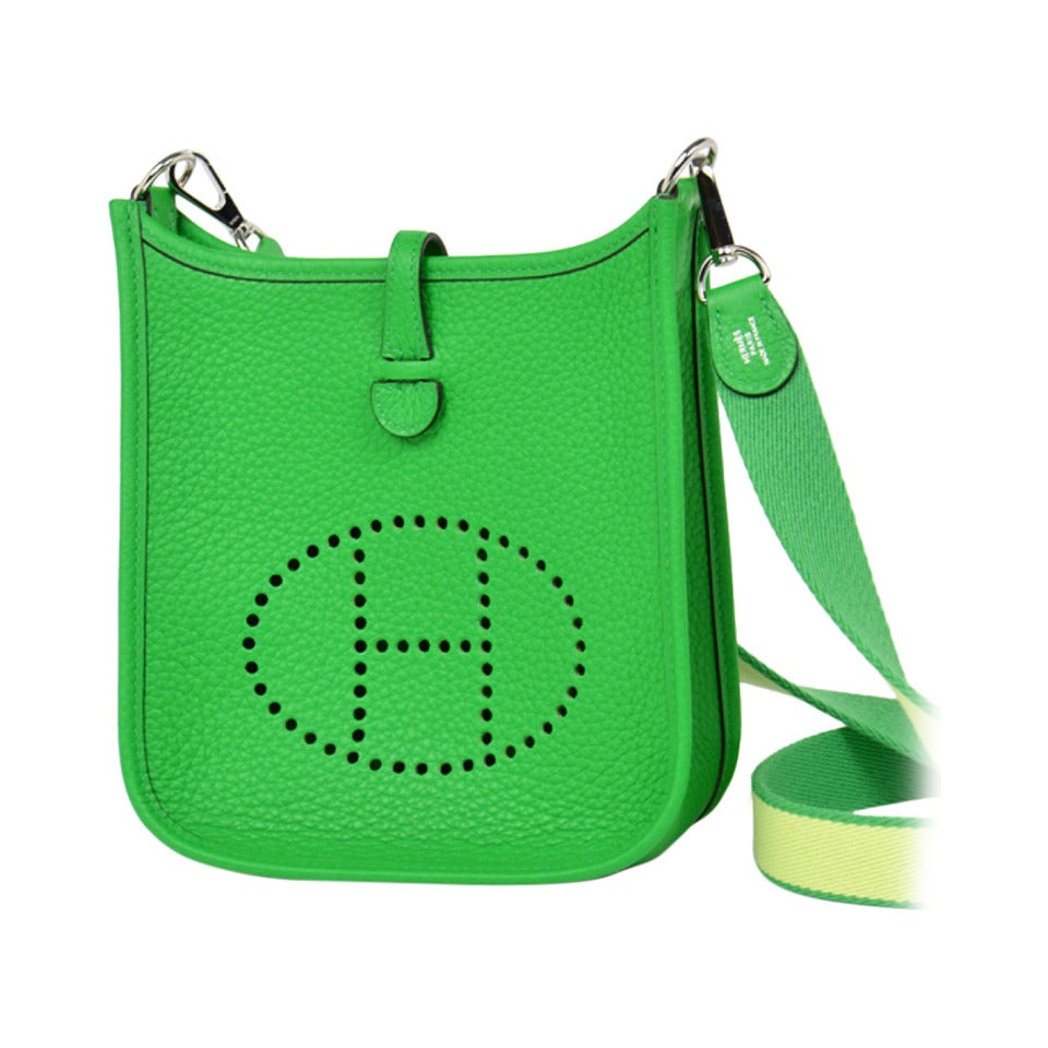 Hermes New Mini Evelyne Bambou Green Crossbody Bag - Clemence Leather 2014 For Sale at 1stdibs