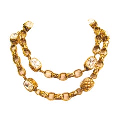 CHANEL Rare necklace - Gold Toned Matelasse - Strass Faceted Crystals - 1980's