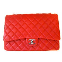 New CHANEL Classic Double Flap Maxi Bag - Red