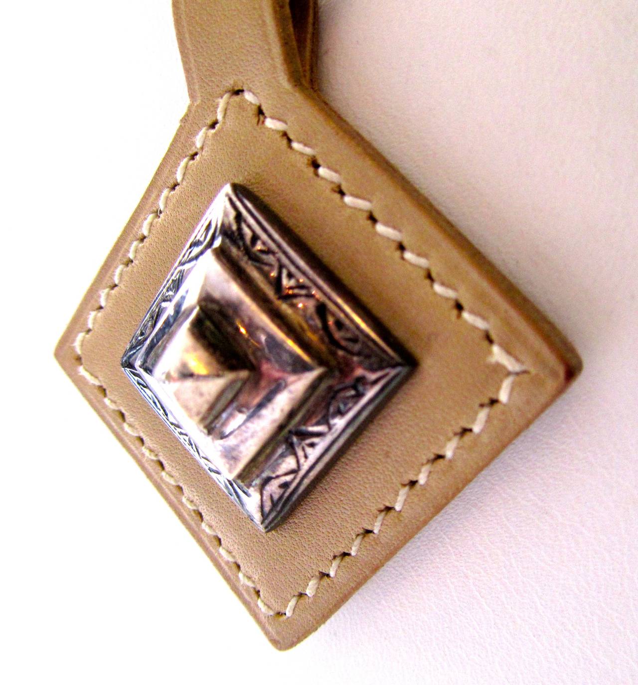 Contemporary Vintage HERMES Necklace - Touareg Design - Sterling Silver and Beige Taupe For Sale