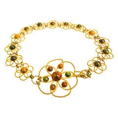 Rare 1970's YSL / Yves Saint Laurent Gold Tone Chain Belt with Cabachon stones 2