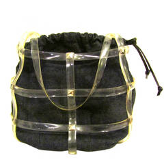 1980s Paco Rabanne Denim and Clear Plastic Handbag - Drawstring Pouch 10