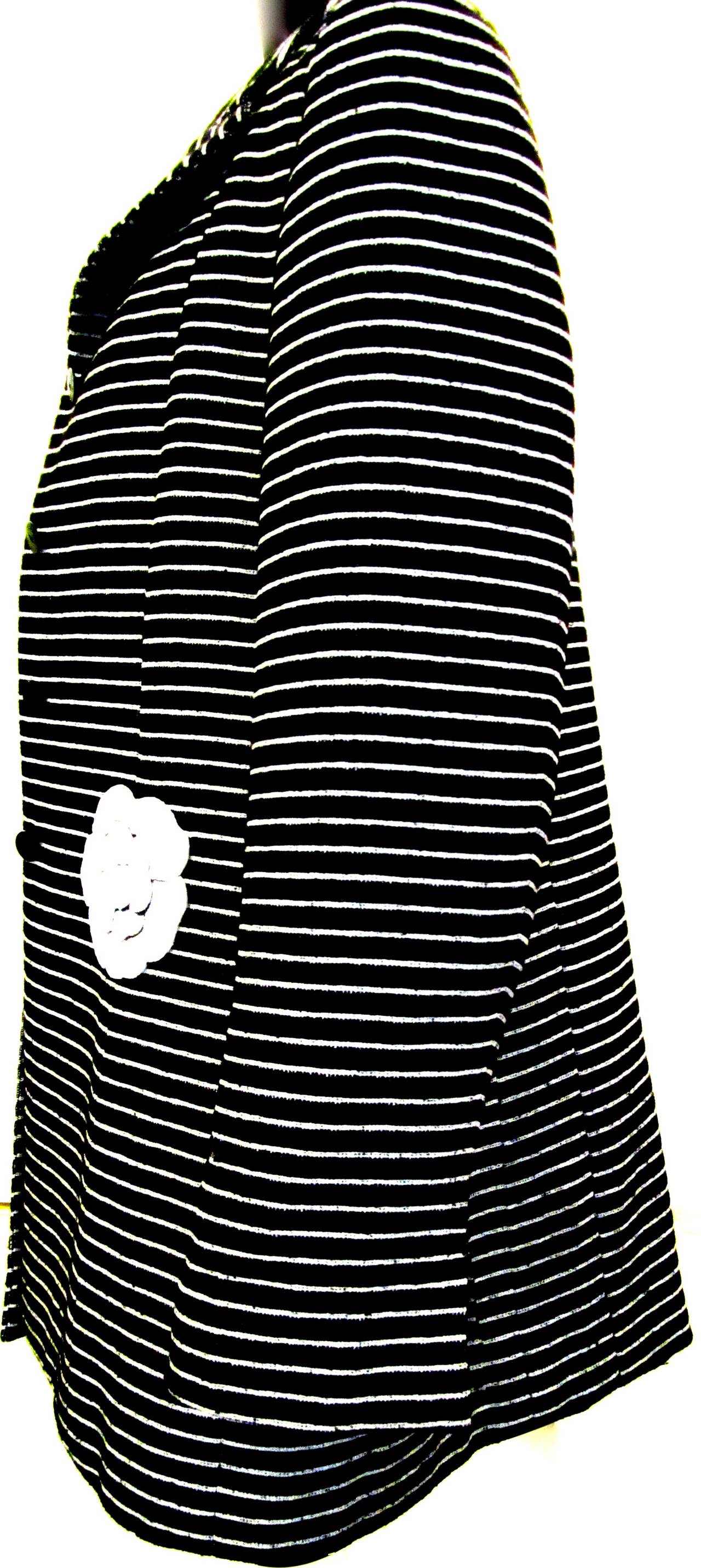 Chanel Black and White Stripe Jacket - -  Camilla Applique In Excellent Condition In Boca Raton, FL