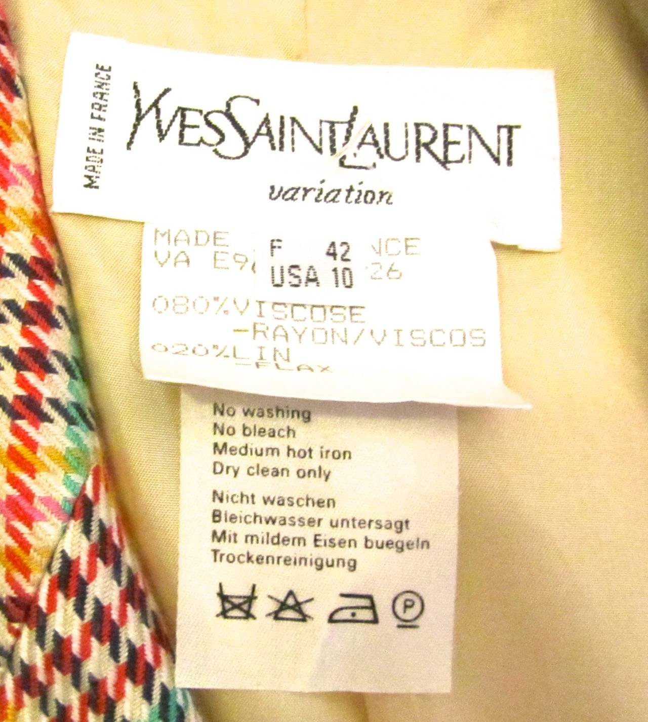 Yves Saint Laurent Jacket/ YSL Blazer - Multi Colored Houndstooth For Sale 1