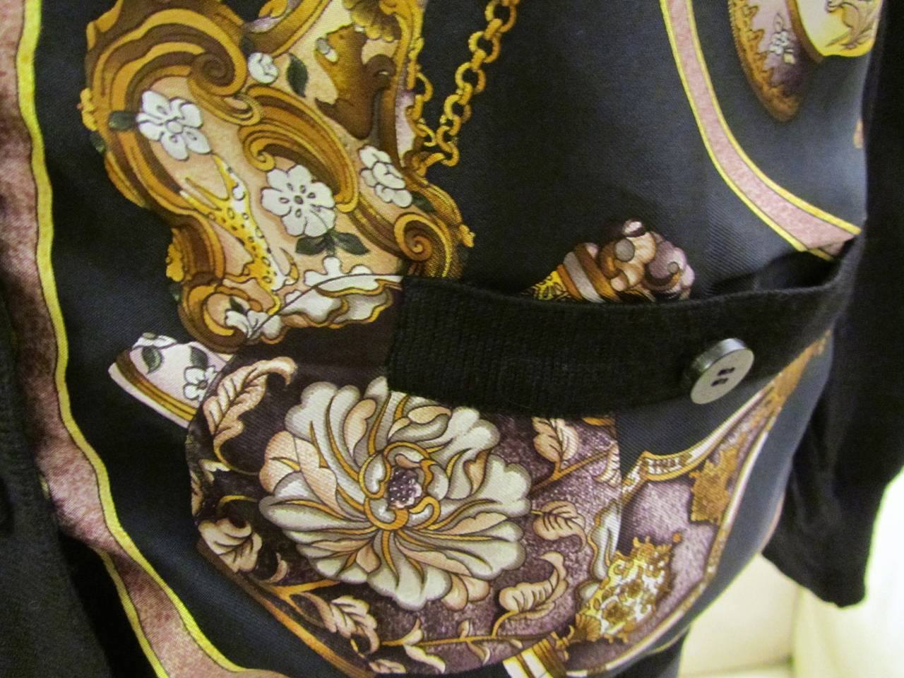 Hermes Silk Scarf / Cashmere Cardigan Sweater Black - Size 44 1