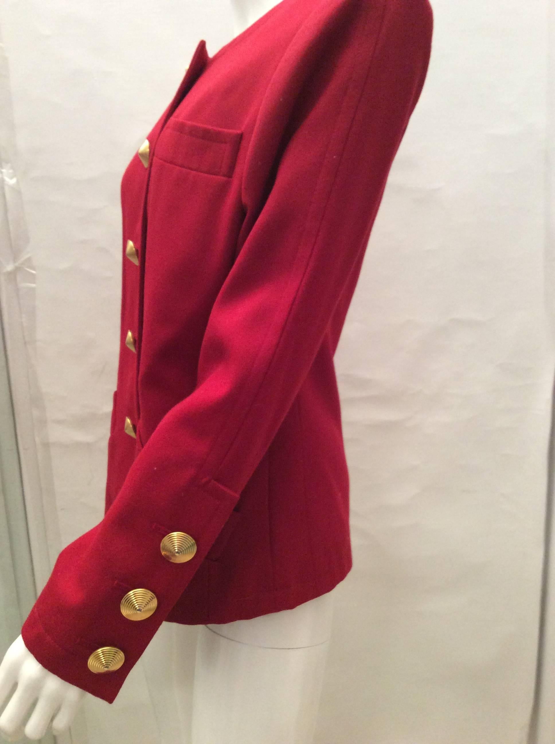 Yves Saint Laurent Red Blazer - Fab Buttons - 1980's In Excellent Condition For Sale In Boca Raton, FL