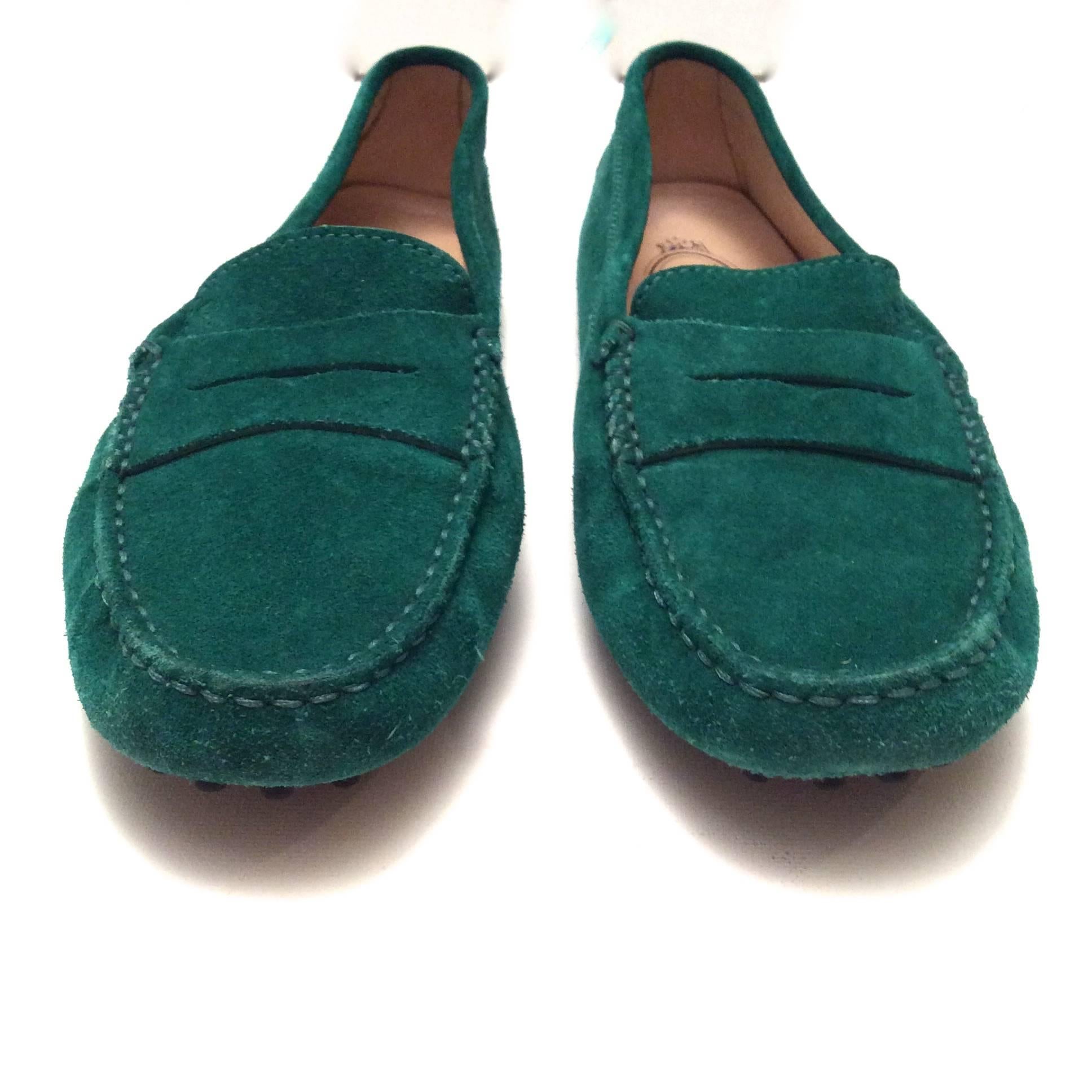 Tod's Driving Loafers Green Suede - Size 37 1