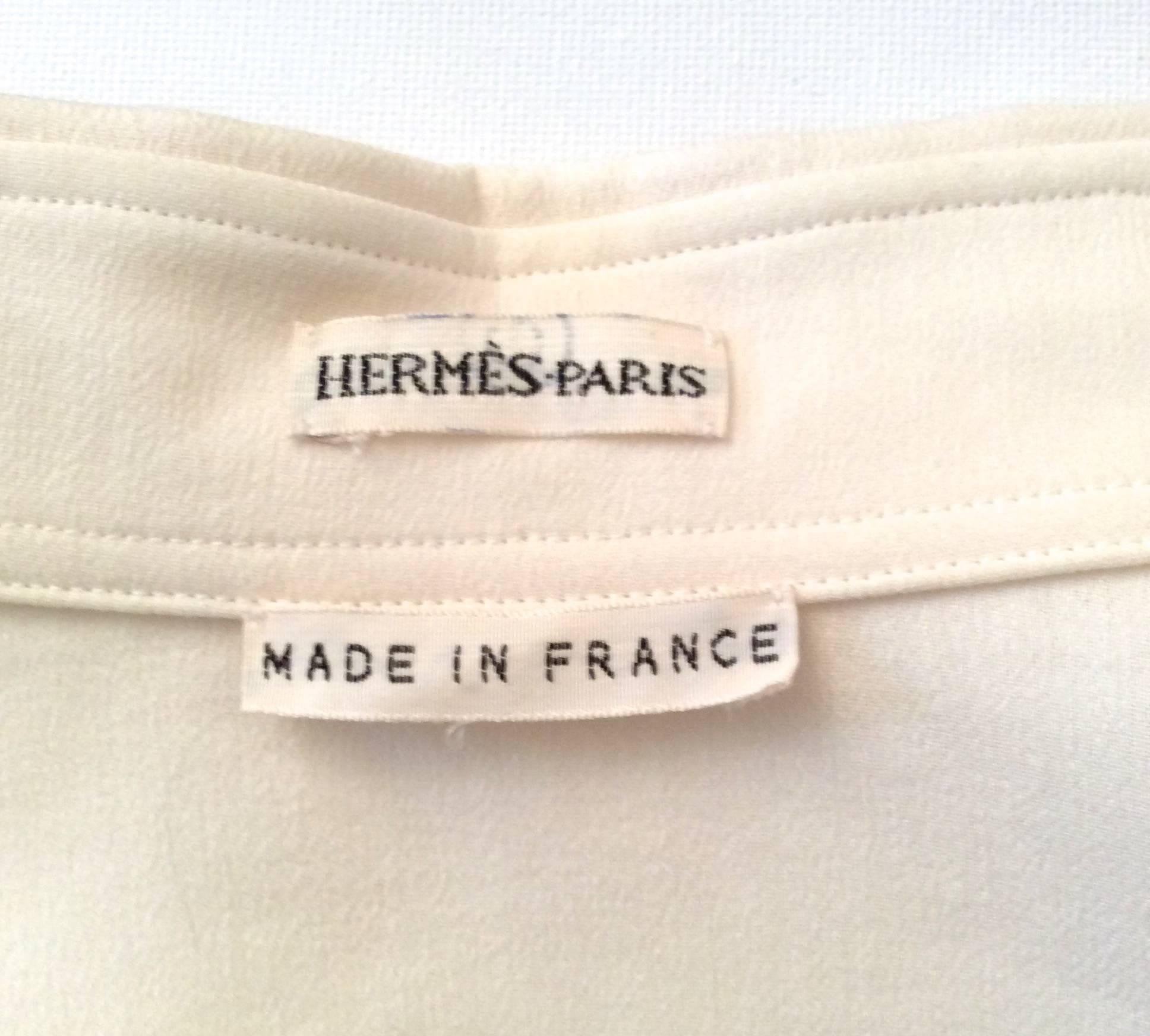 Beige Hermes Silk Blouse - Cream and Navy Classic