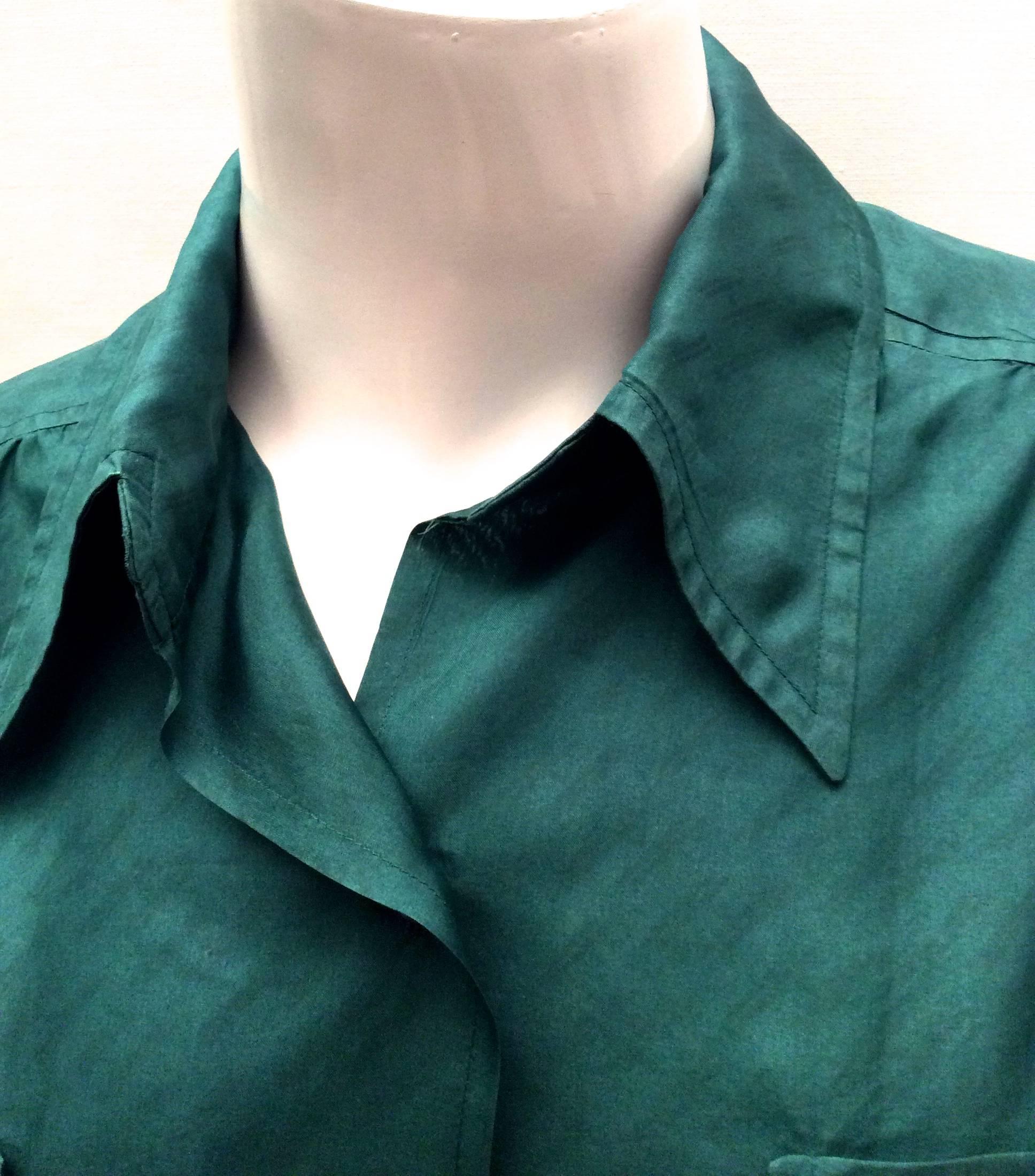 Women's Hermes Silk Teal Green Blouse 