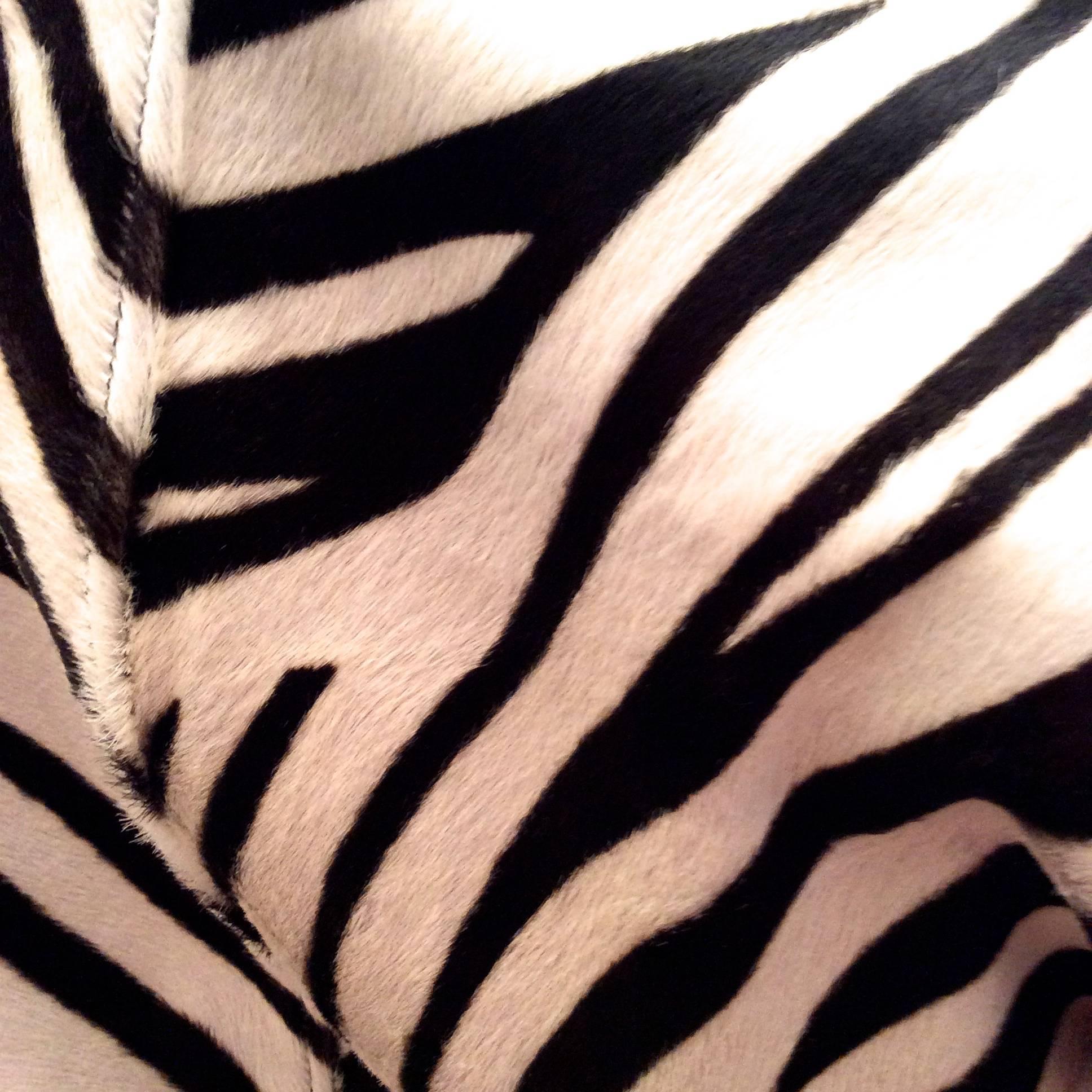 Beige Ralph Lauren Purple Label Zebra Pattern Fur Coat - New
