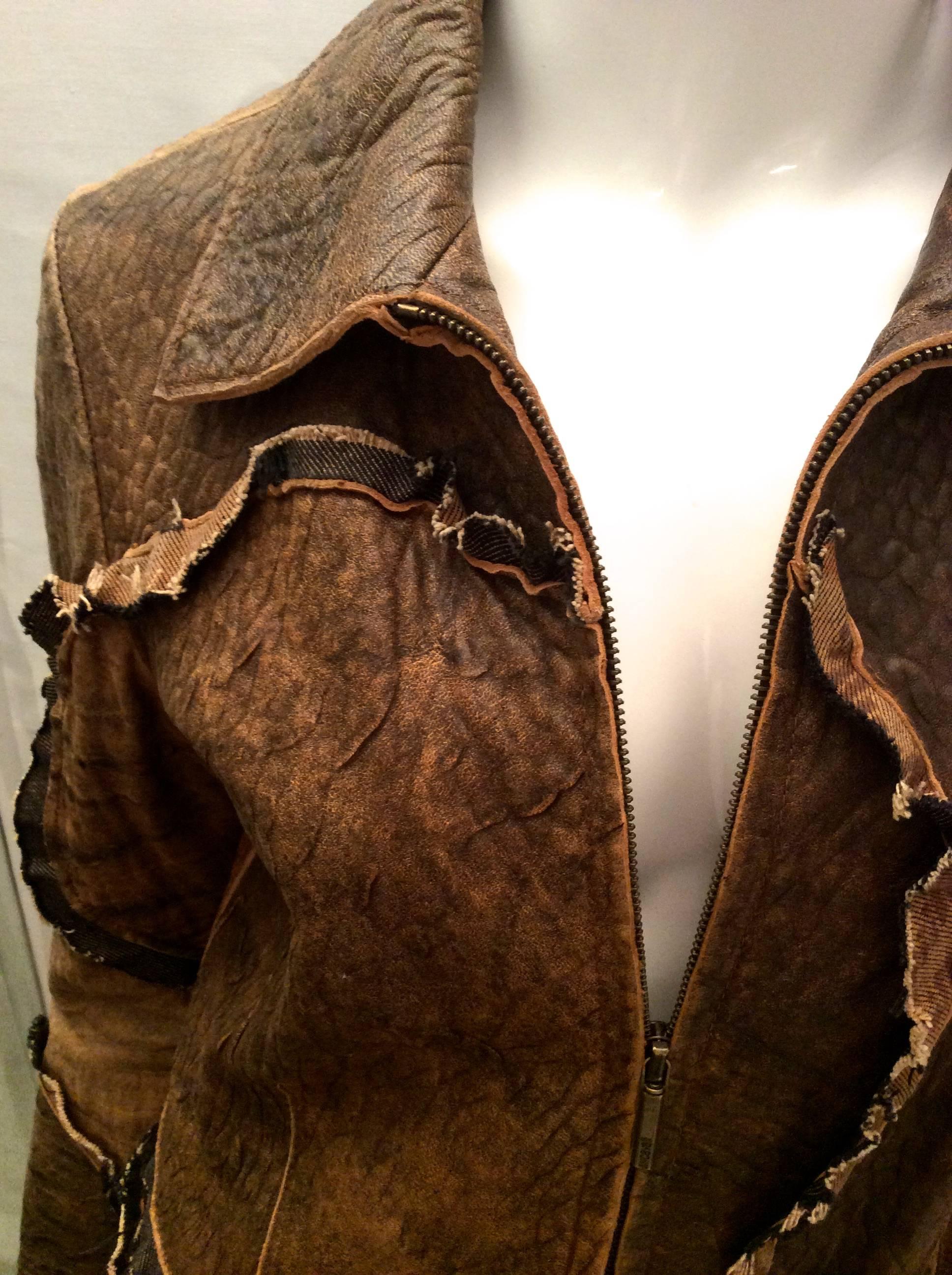 Roberto Cavalli Distressed Leather Jacket - Size 40 3