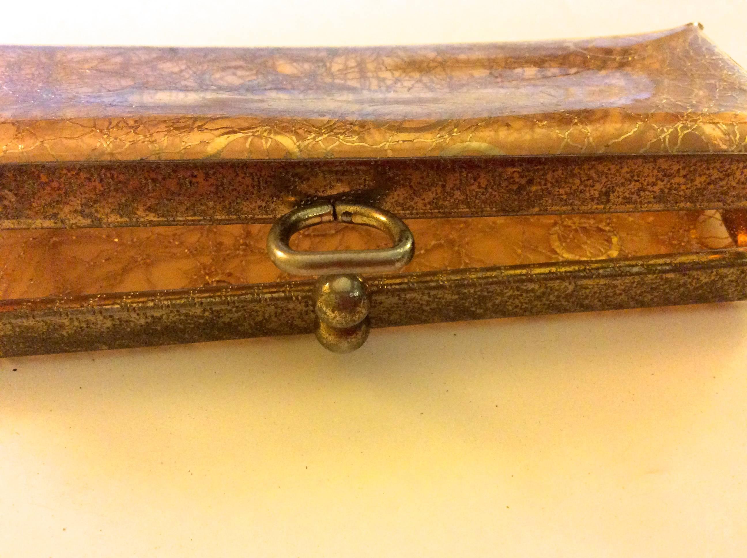 Rare 1950's Designer Eyeglasses Case - Clear and Gold Tone Design For Sale 1