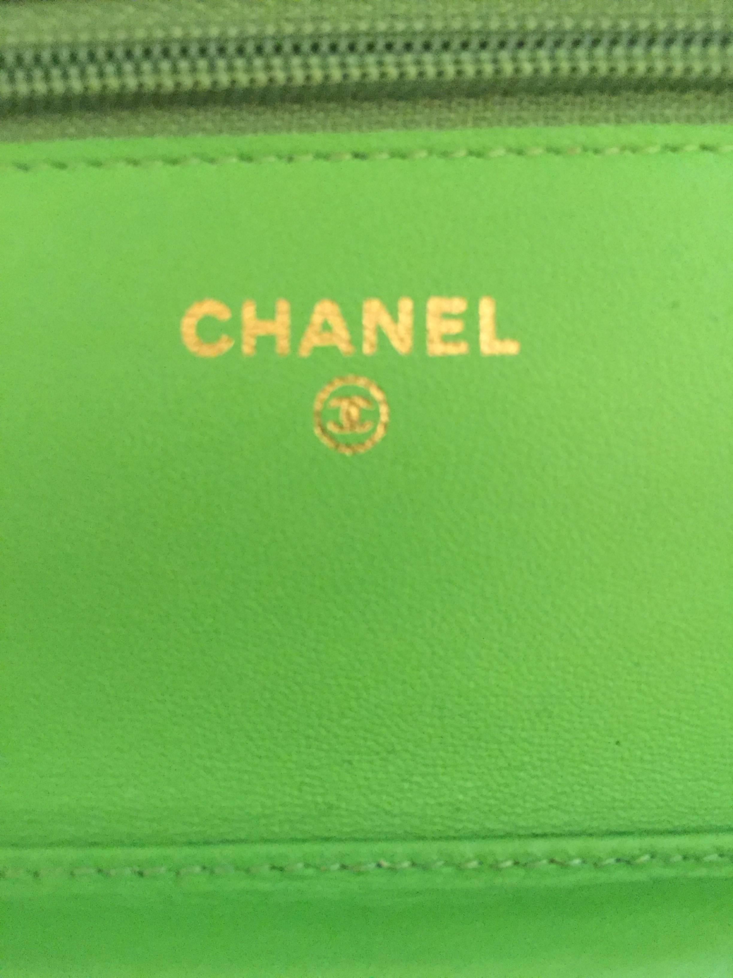 New Chanel Wallet on a Chain - Lambskin - Green with Embossed Camellias 6