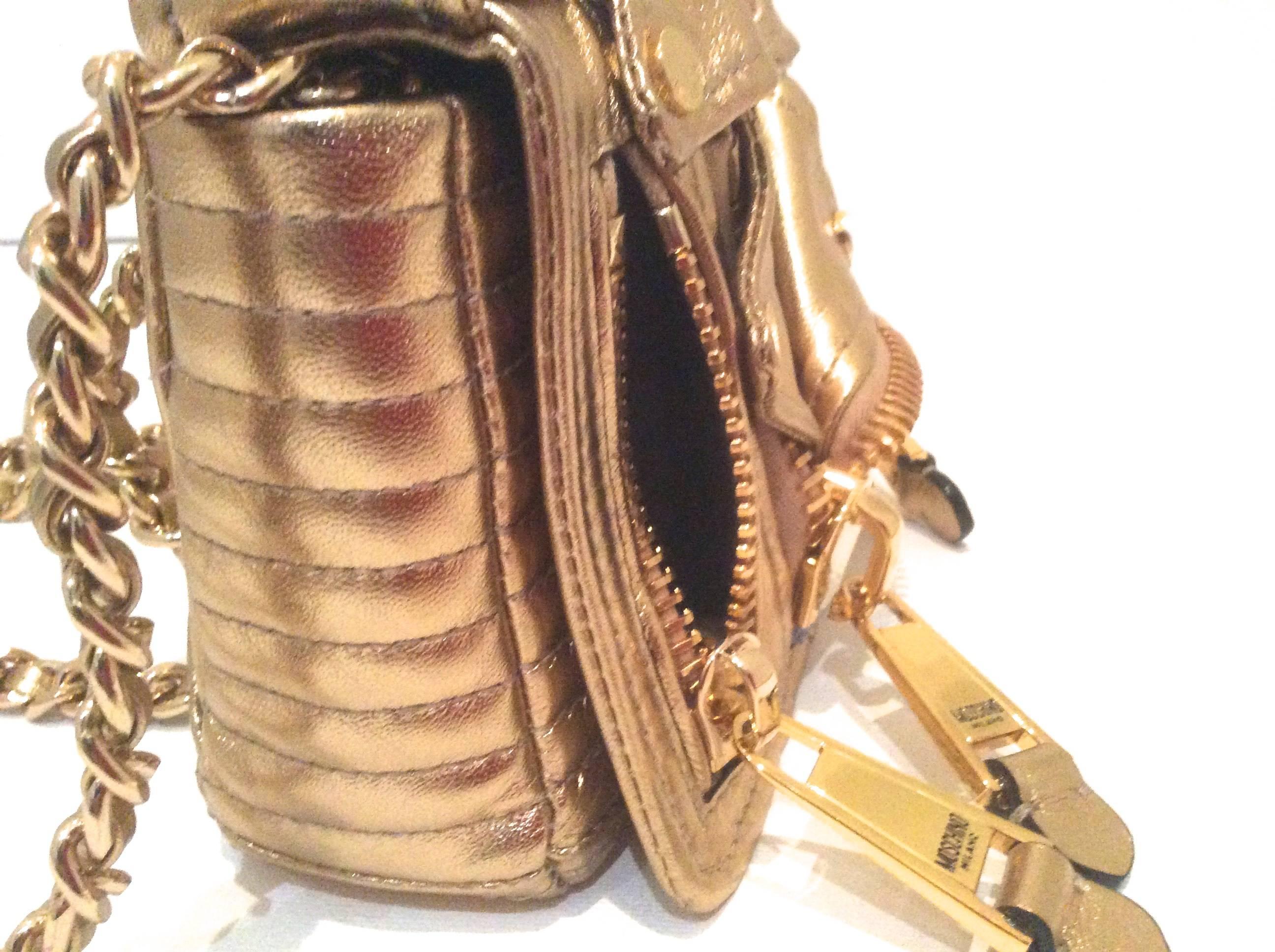 Moschino Gold Biker Jacket Handbag - Rare 3