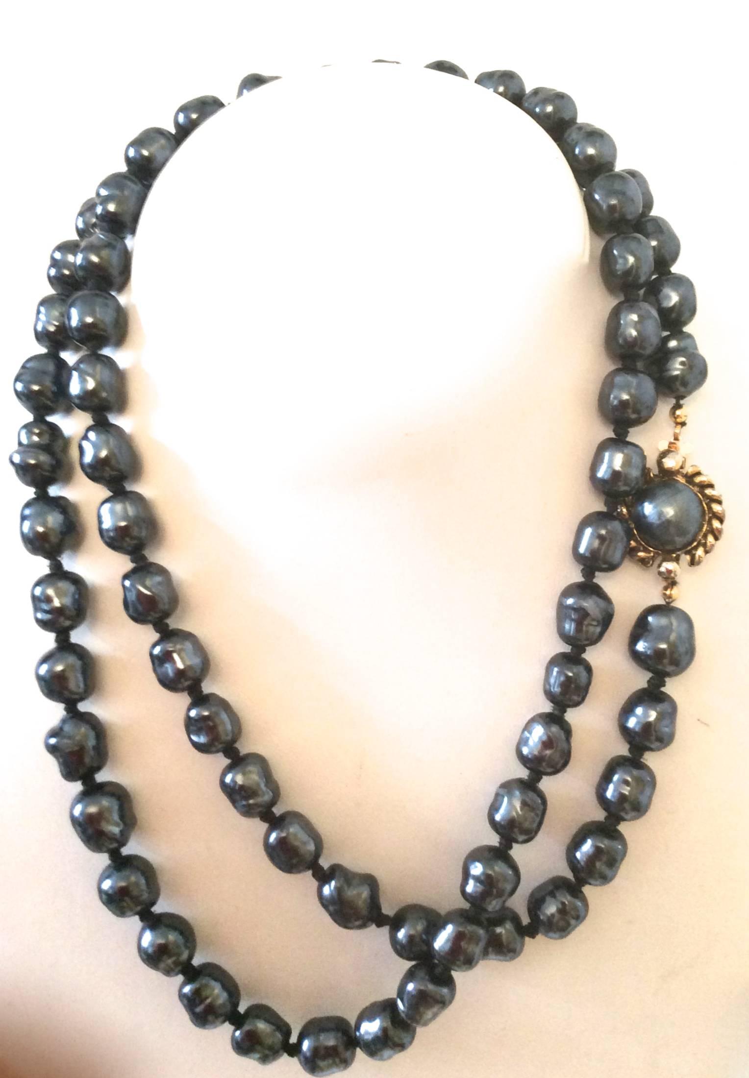 Chanel Dark Gray Pearl Necklace 1