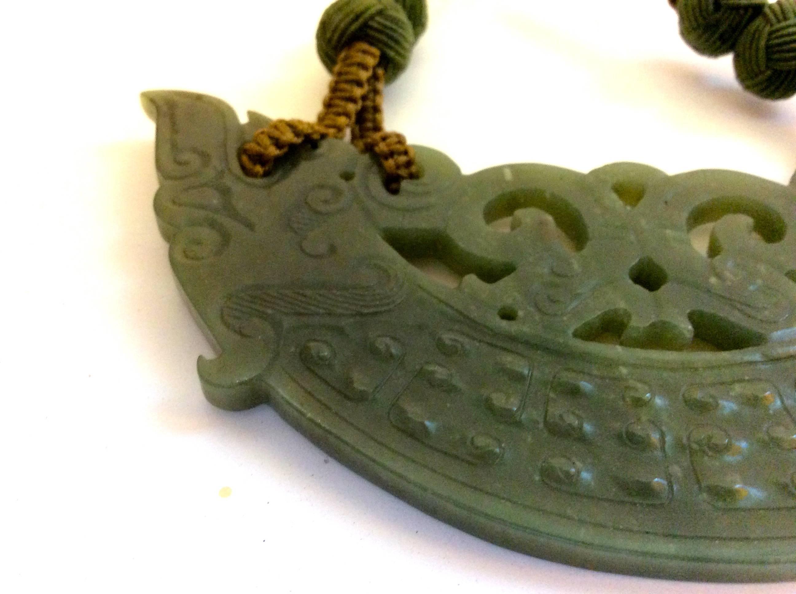 Women's Hand Carved Jade Necklace  For Sale