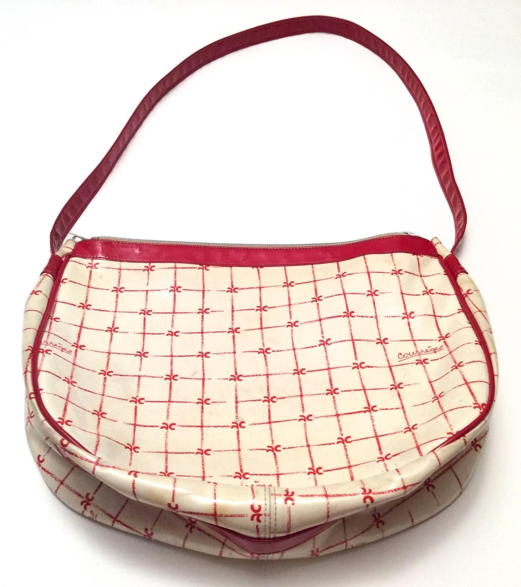 Beige Rare 1970's Courreges Purse - White and Red  For Sale