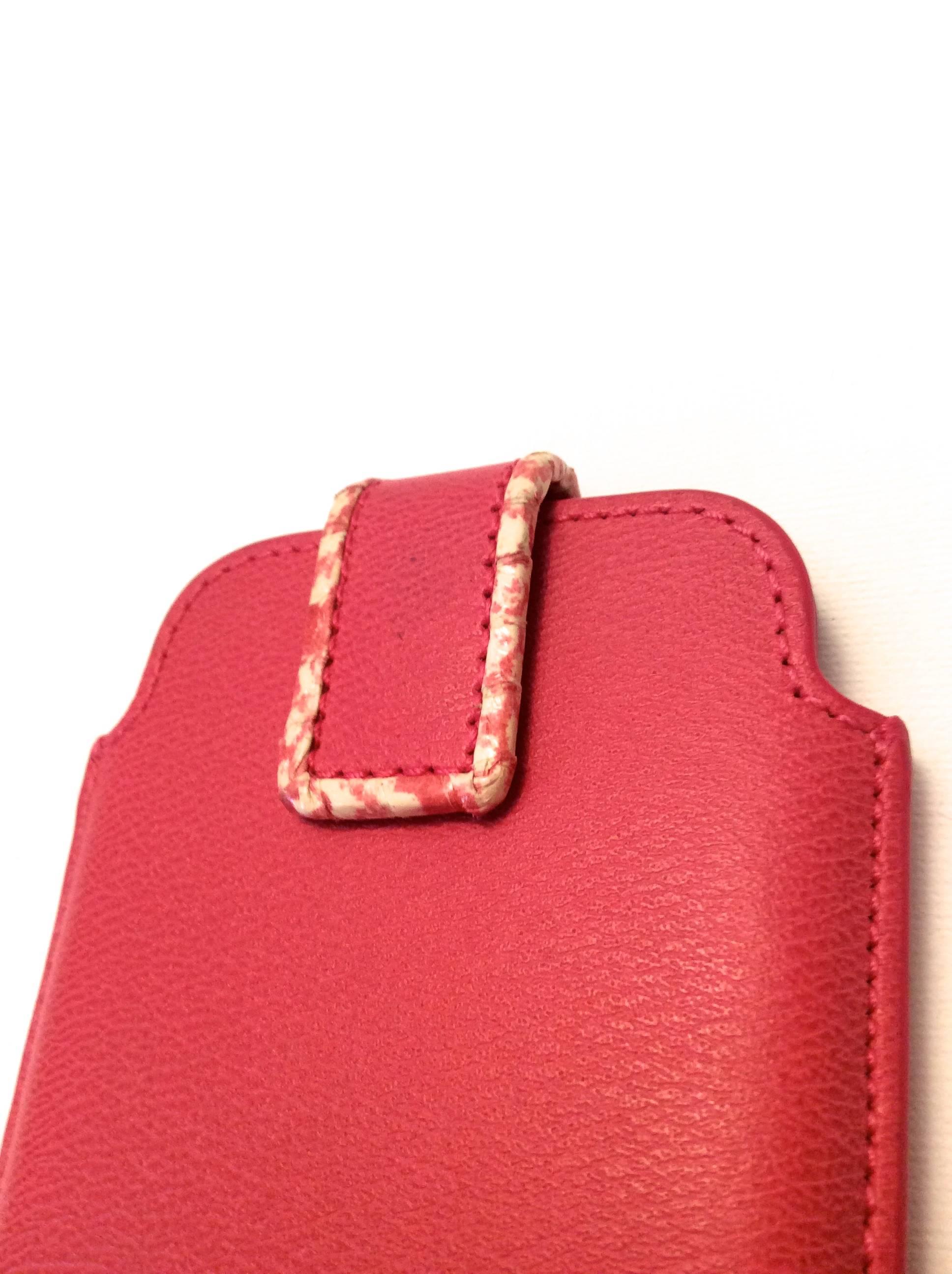 Smythson Pink Cell Phone / Card Holder In New Condition For Sale In Boca Raton, FL