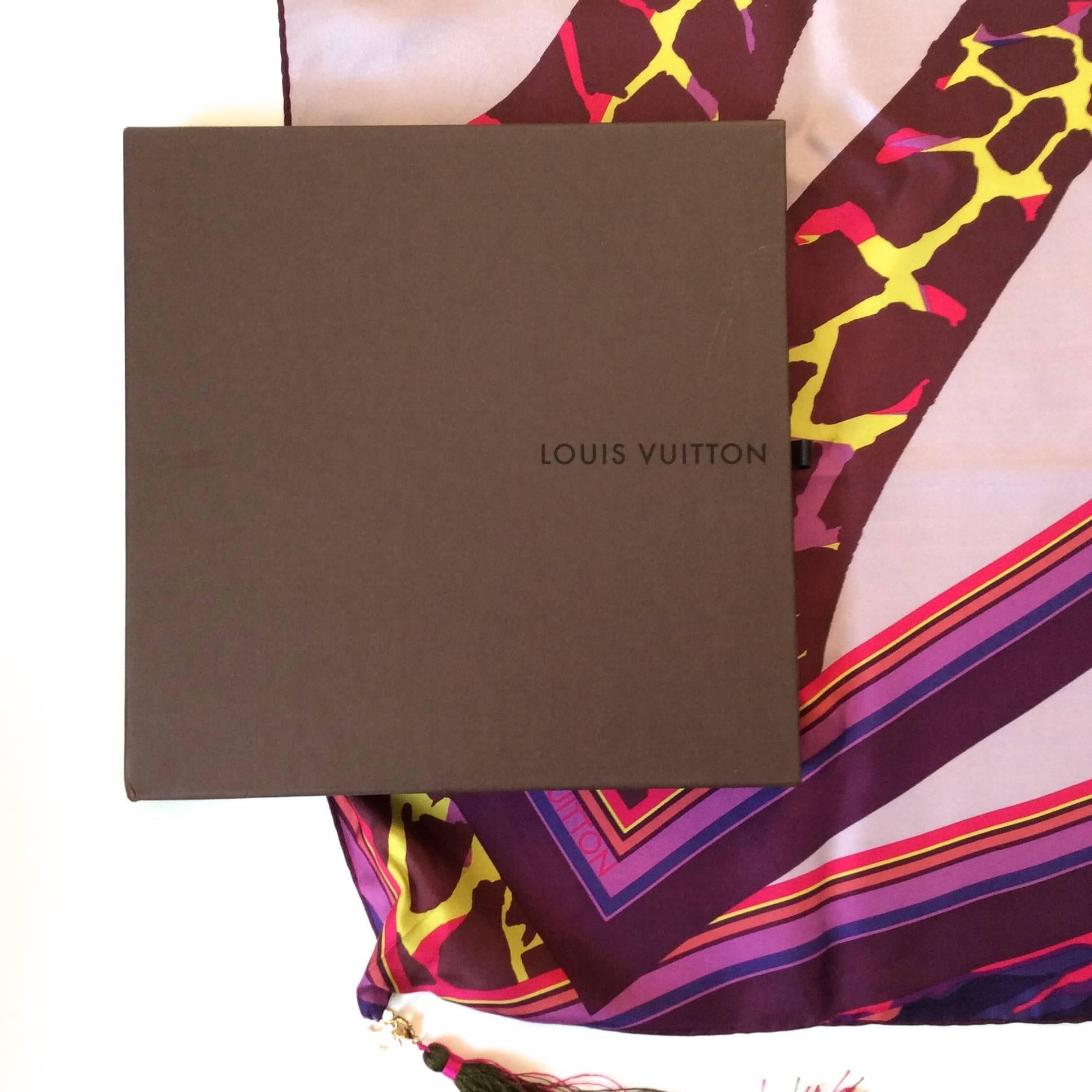 Limited Edition Louis Vuitton Silk Scarf with Tassels For Sale 2