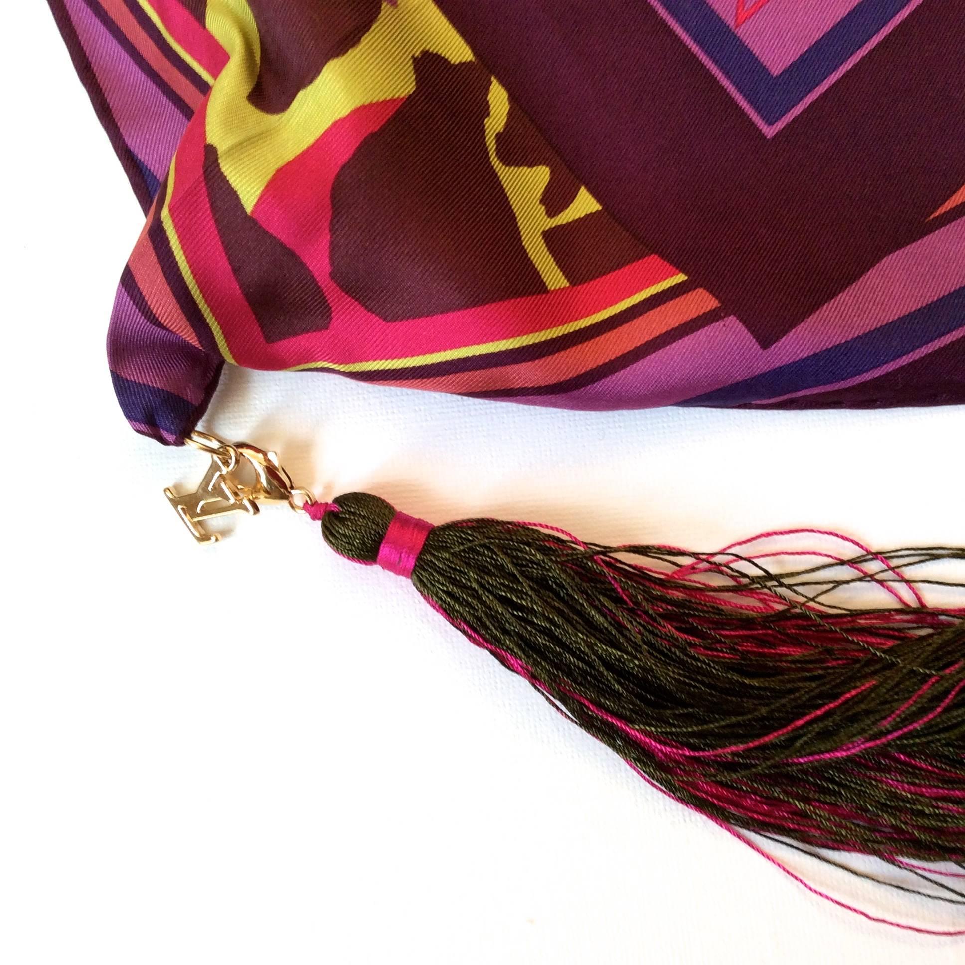 Limited Edition Louis Vuitton Silk Scarf with Tassels For Sale 3