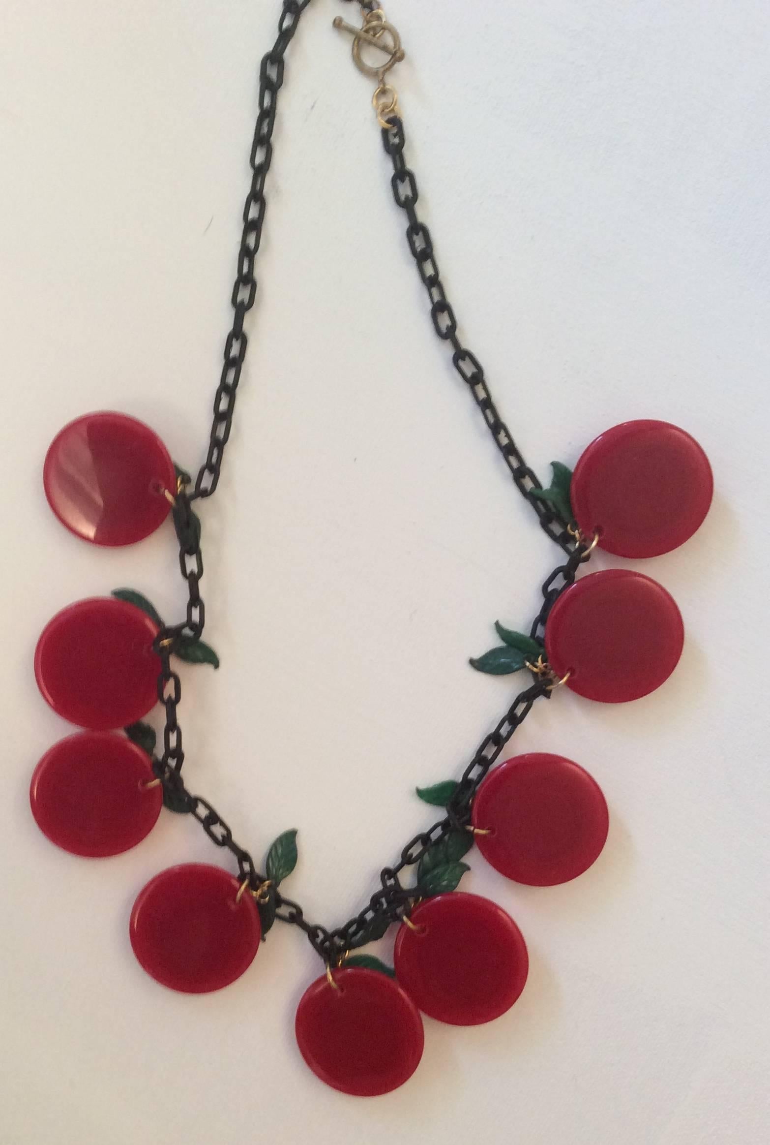  Bakelite Necklace Cherry with Matching Earrings For Sale 1