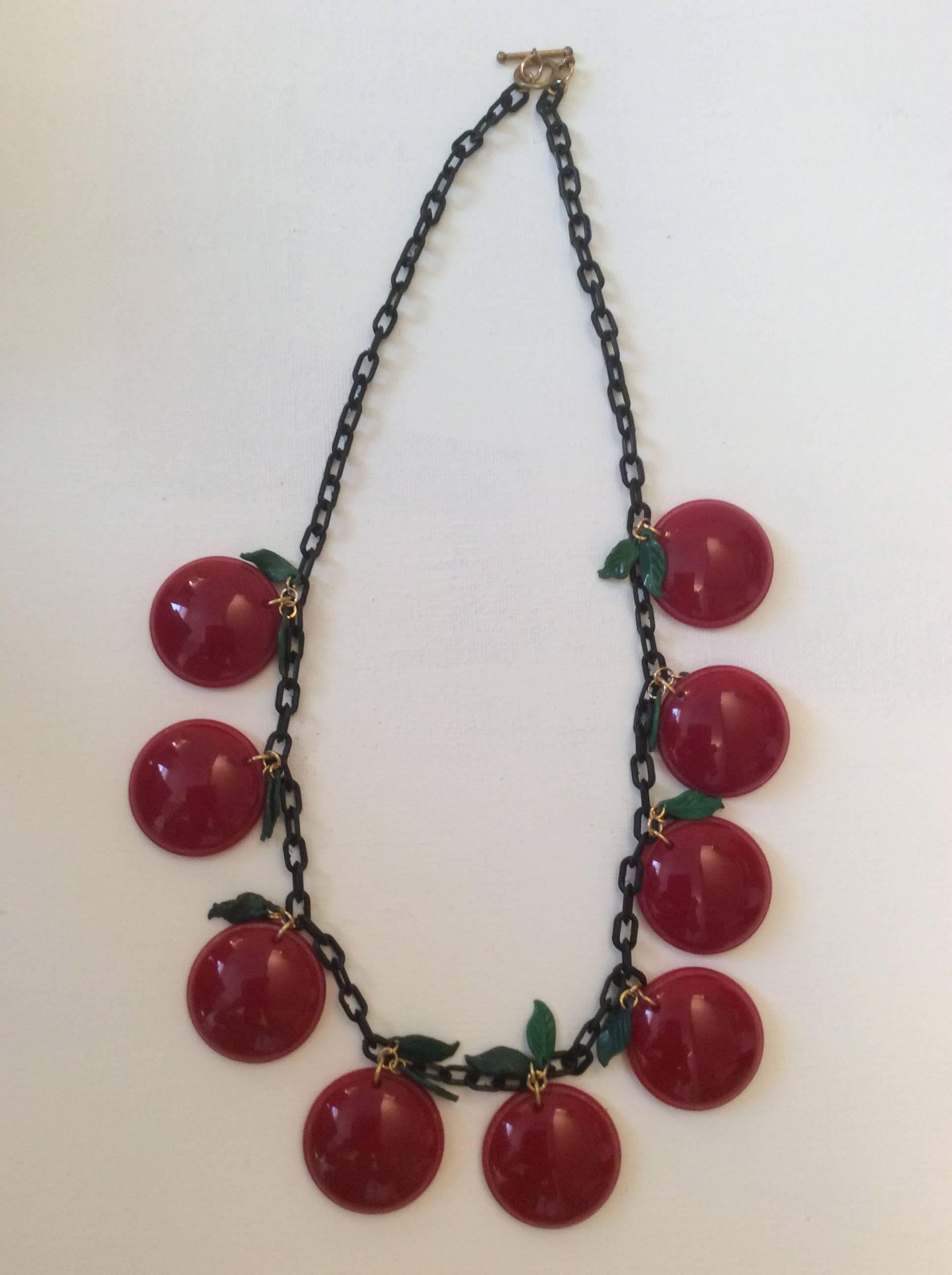 Women's  Bakelite Necklace Cherry with Matching Earrings For Sale