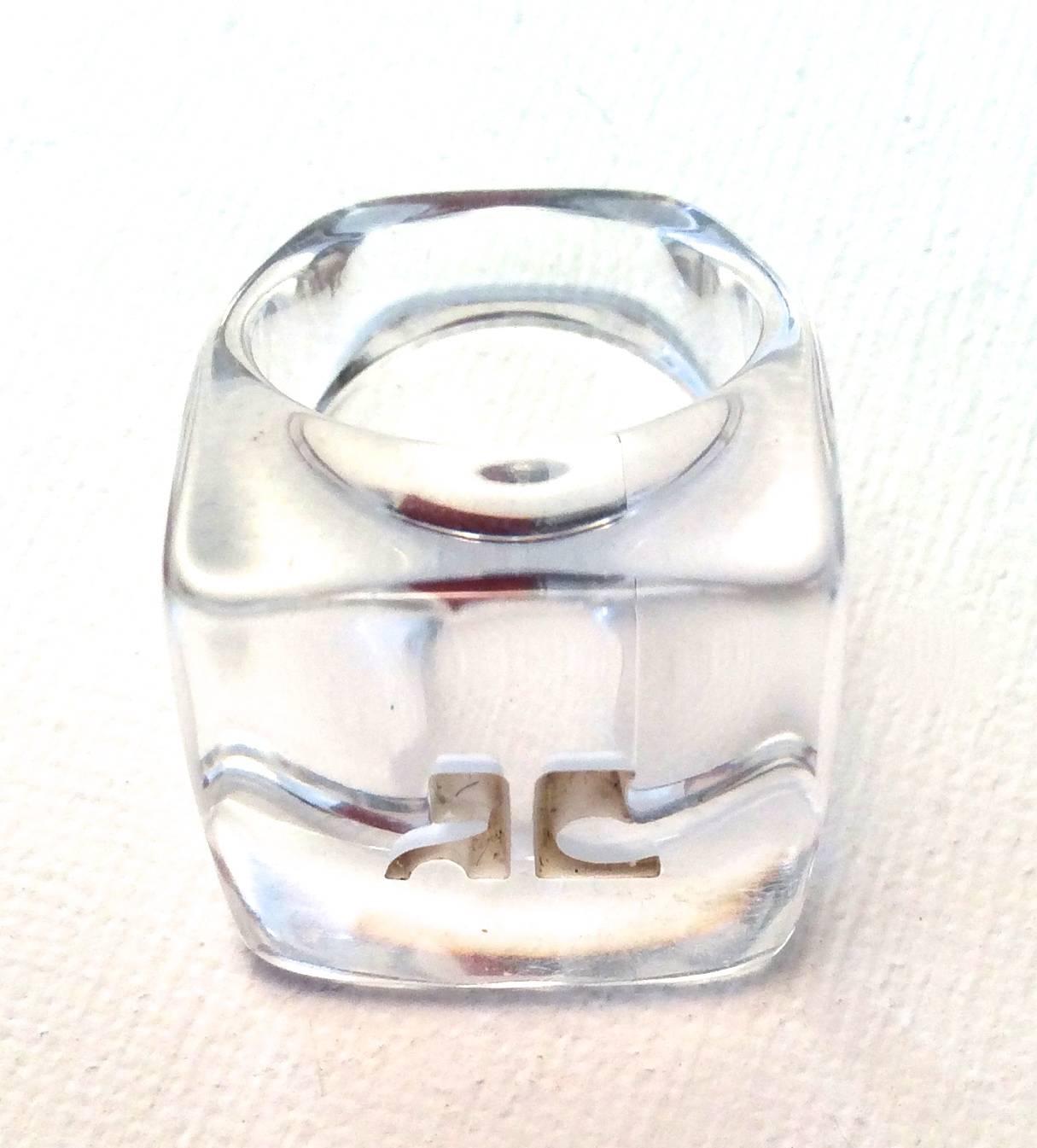 Women's or Men's Rare Courreges Lucite Ring For Sale