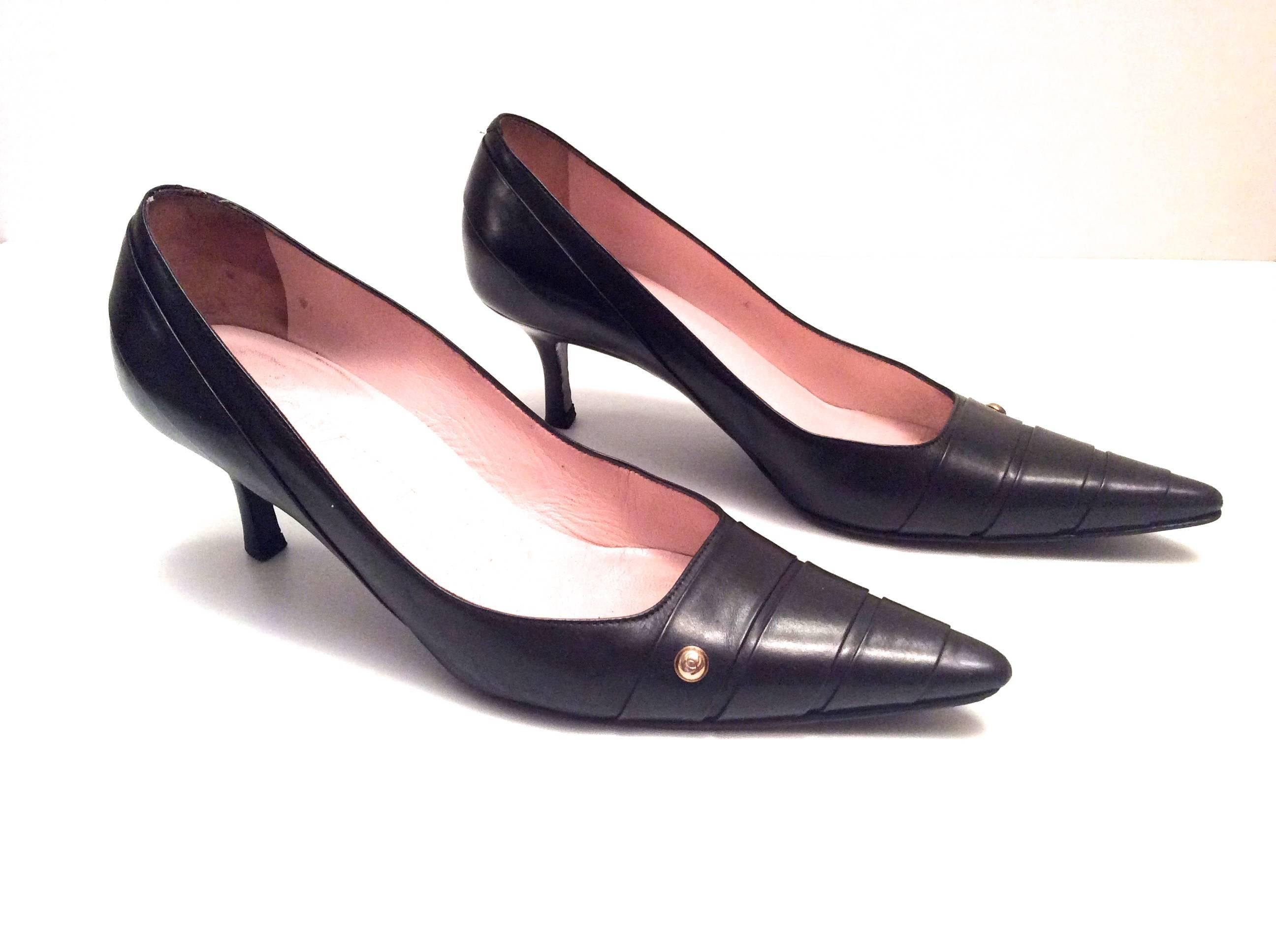 Gray Chanel Dark Brown Leather Pumps - Size 38 For Sale