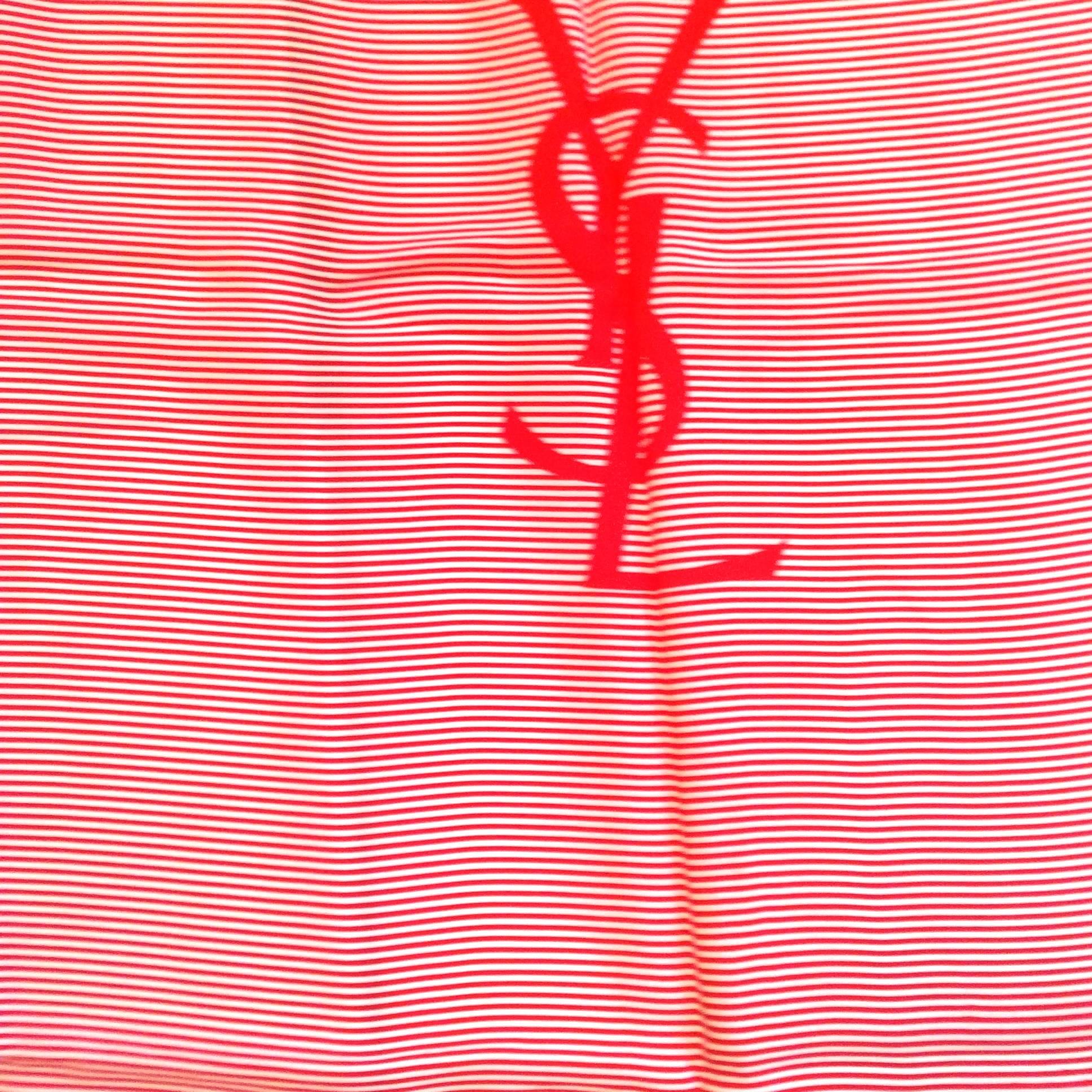 Beige Yves Saint Laurent / YSL - 100% Silk Scarf - 1970's - Red and White For Sale