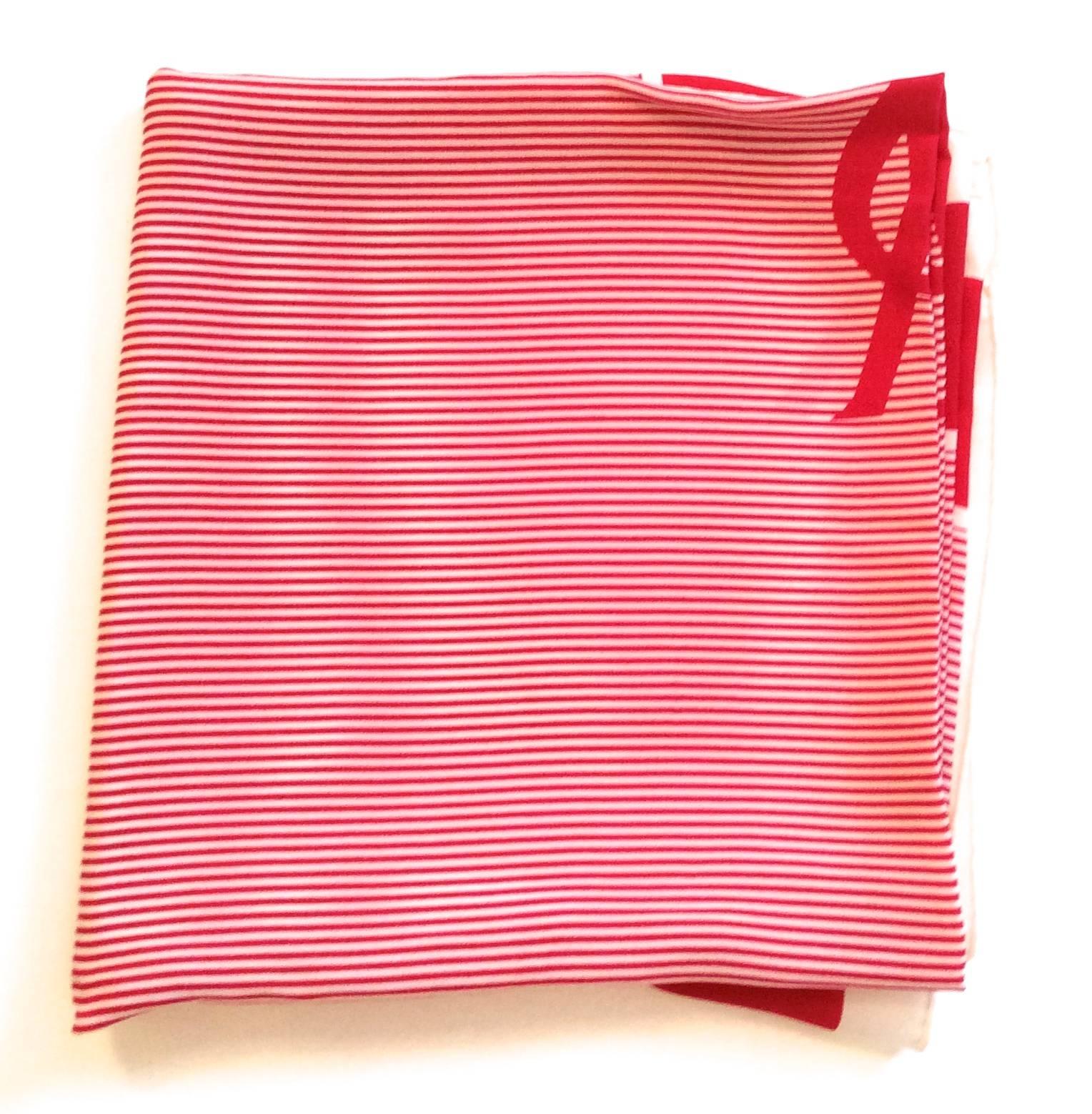 Yves Saint Laurent / YSL - 100% Silk Scarf - 1970's - Red and White In Excellent Condition For Sale In Boca Raton, FL