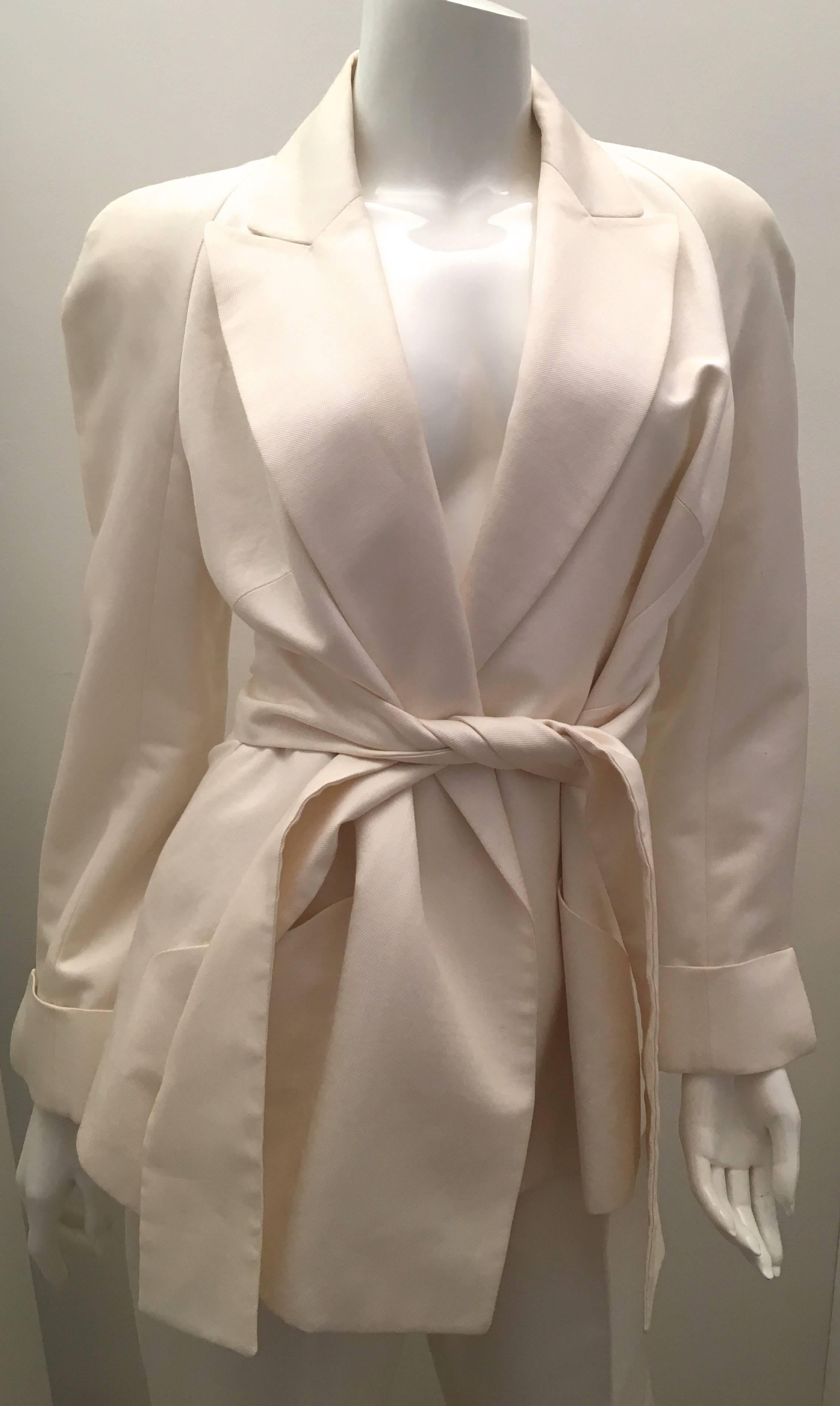 Brown Jean-Louis Scherrer White Cotton and Silk Suit