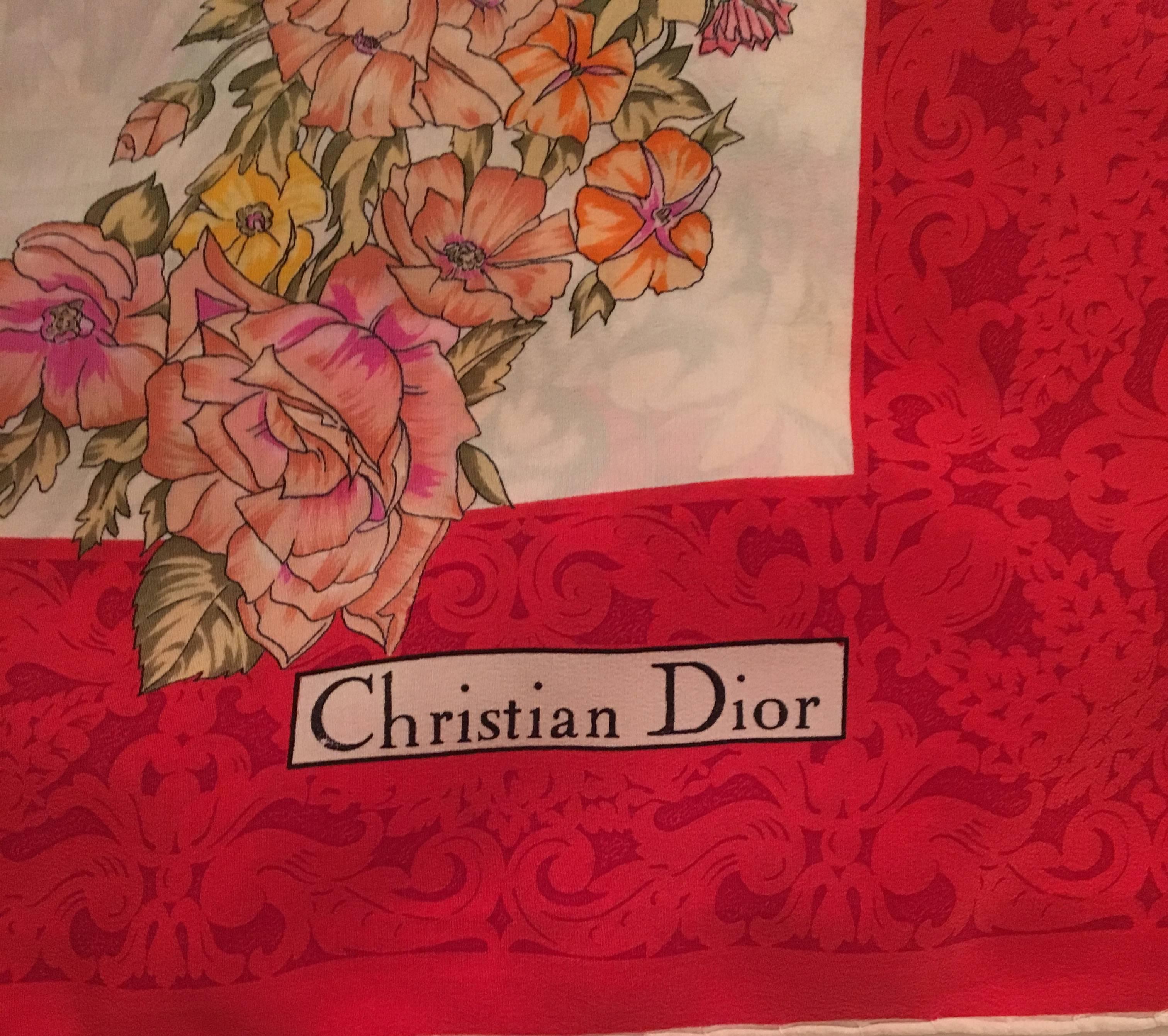 Orange Christian Dior Scarf  Vintage Mint- 100% Silk For Sale