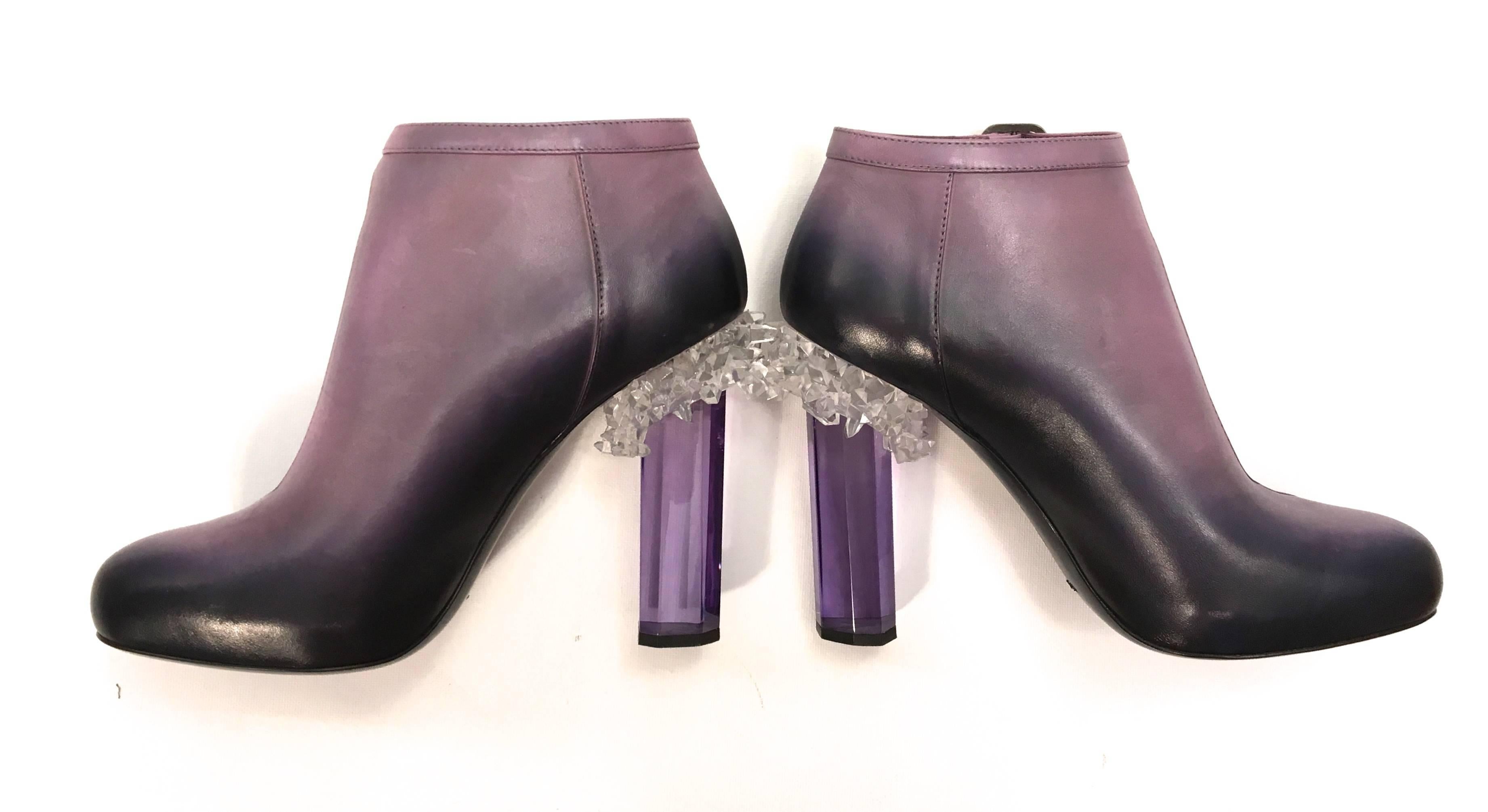 Women's Rare Chanel Runway Boots - Purple and Black - Lucite Heels - Size 38