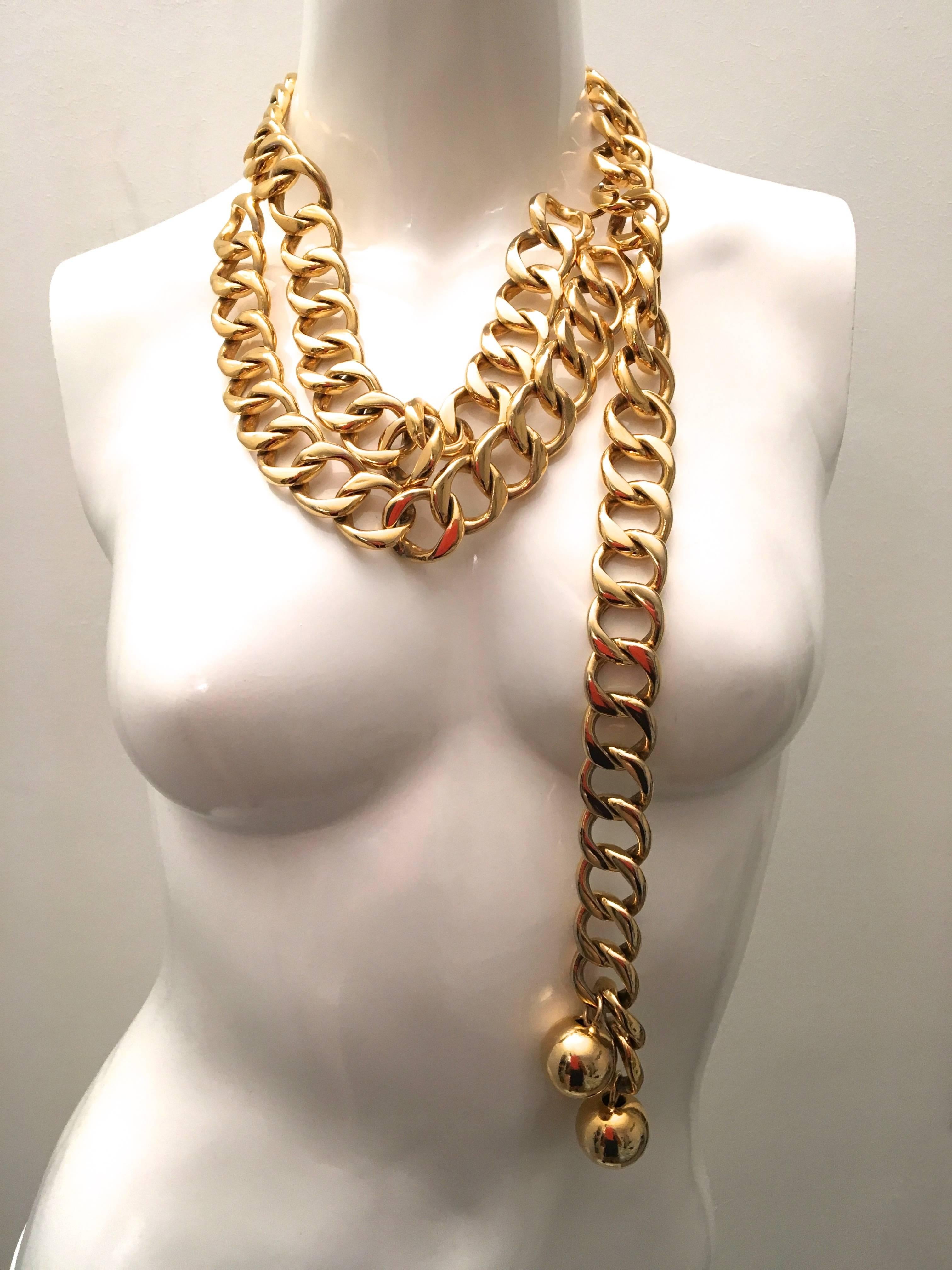 Brown Chanel Gold Tone Metal Chain Belt  For Sale