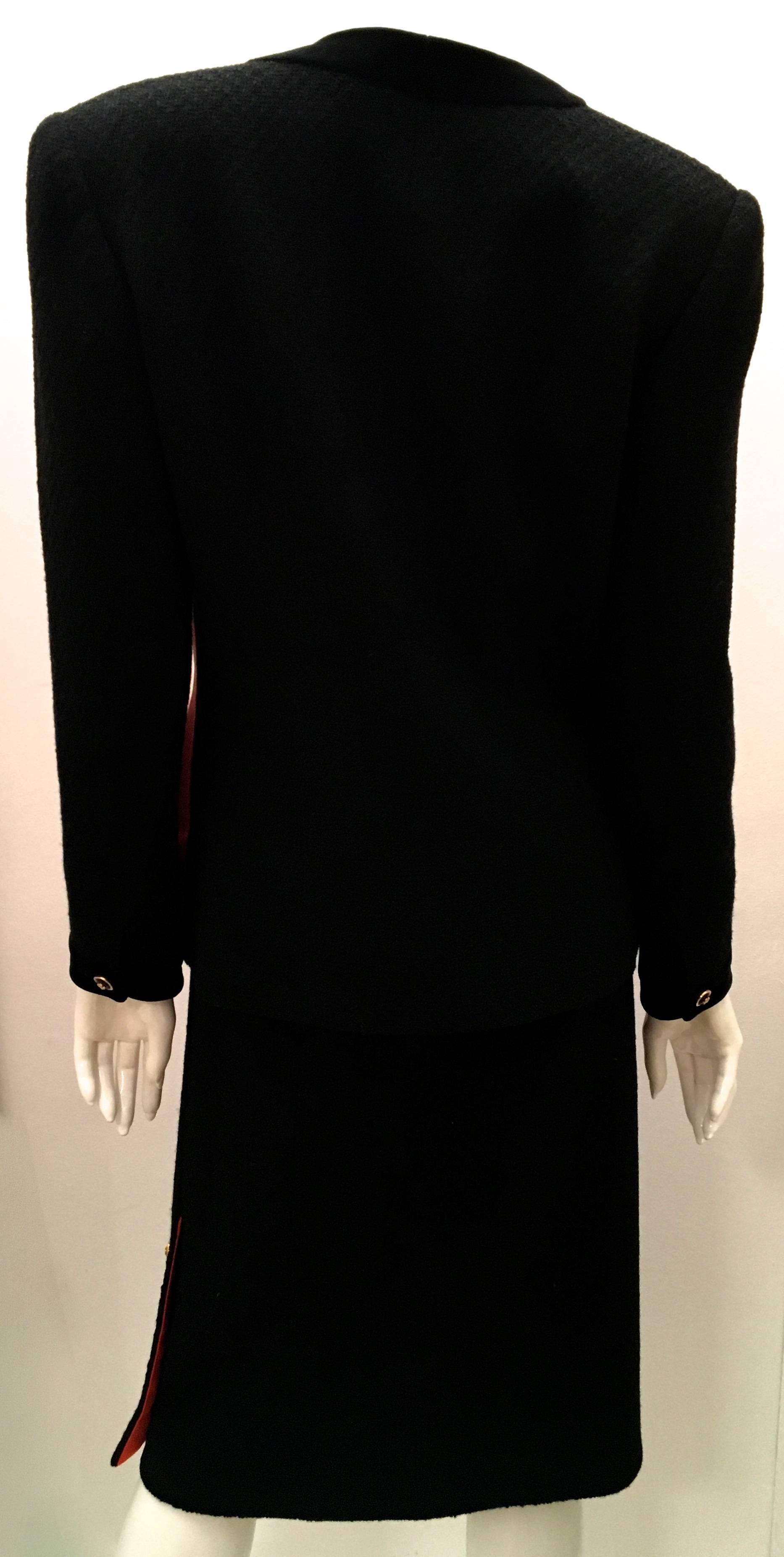 Chanel Boutique Jacket and Skirt Suit - Orange Satin and Black Boucle In Excellent Condition In Boca Raton, FL