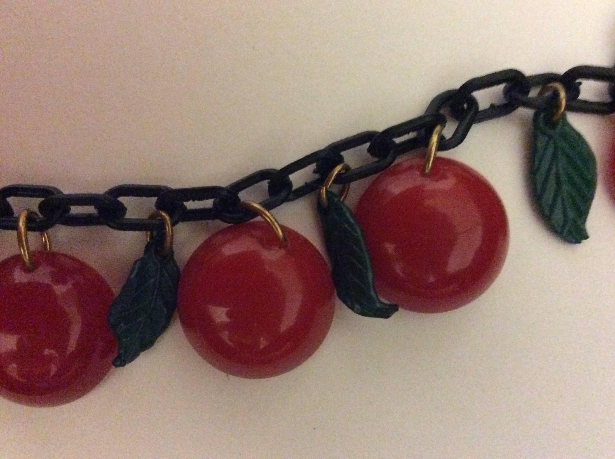  Bakelite Cherry Necklace with Matching Earrings For Sale 1