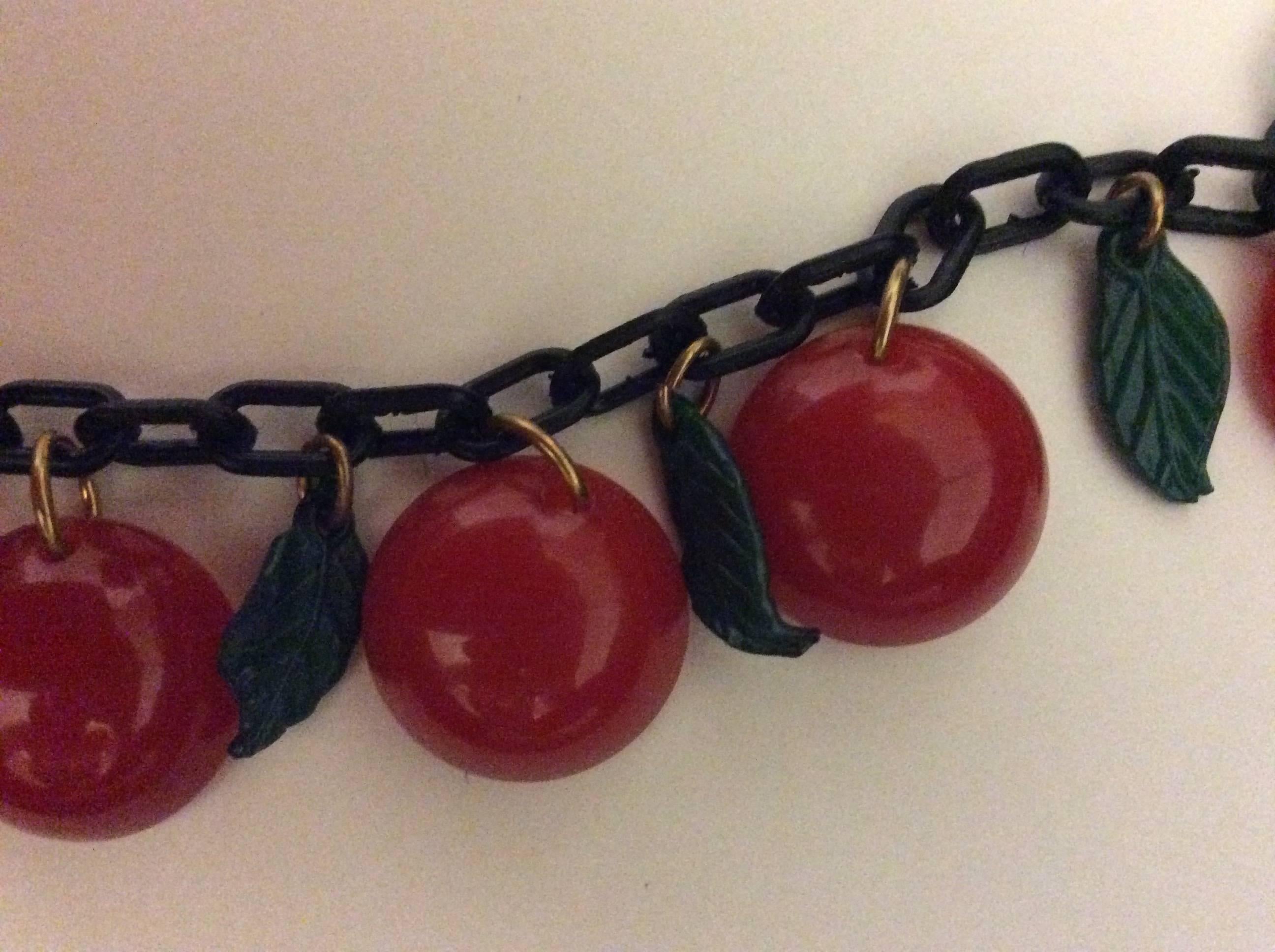 Women's  Bakelite Cherry Necklace with Matching Earrings For Sale