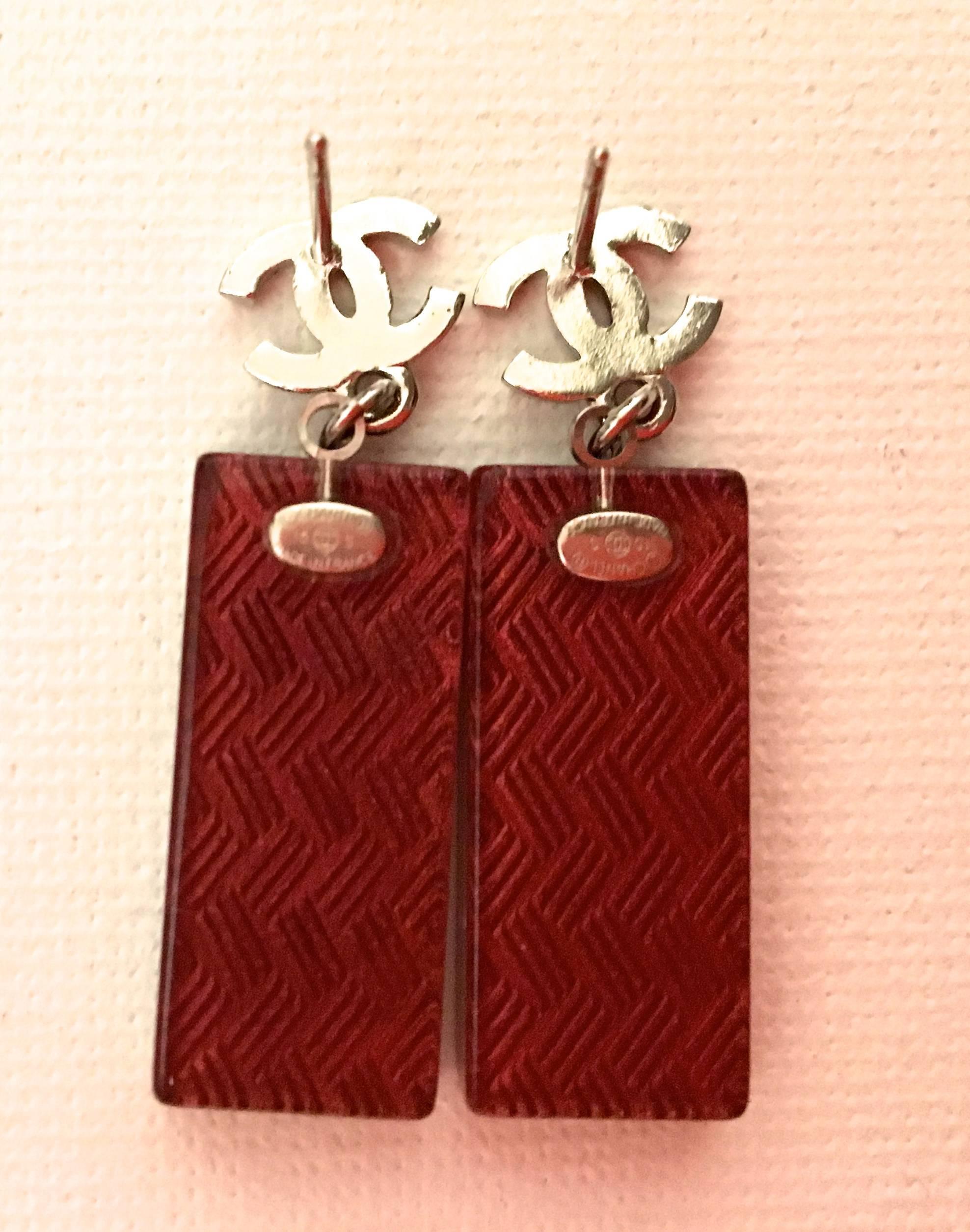New Chanel Lucite Earrings - 'Votez Coco' - 2015 In New Condition For Sale In Boca Raton, FL