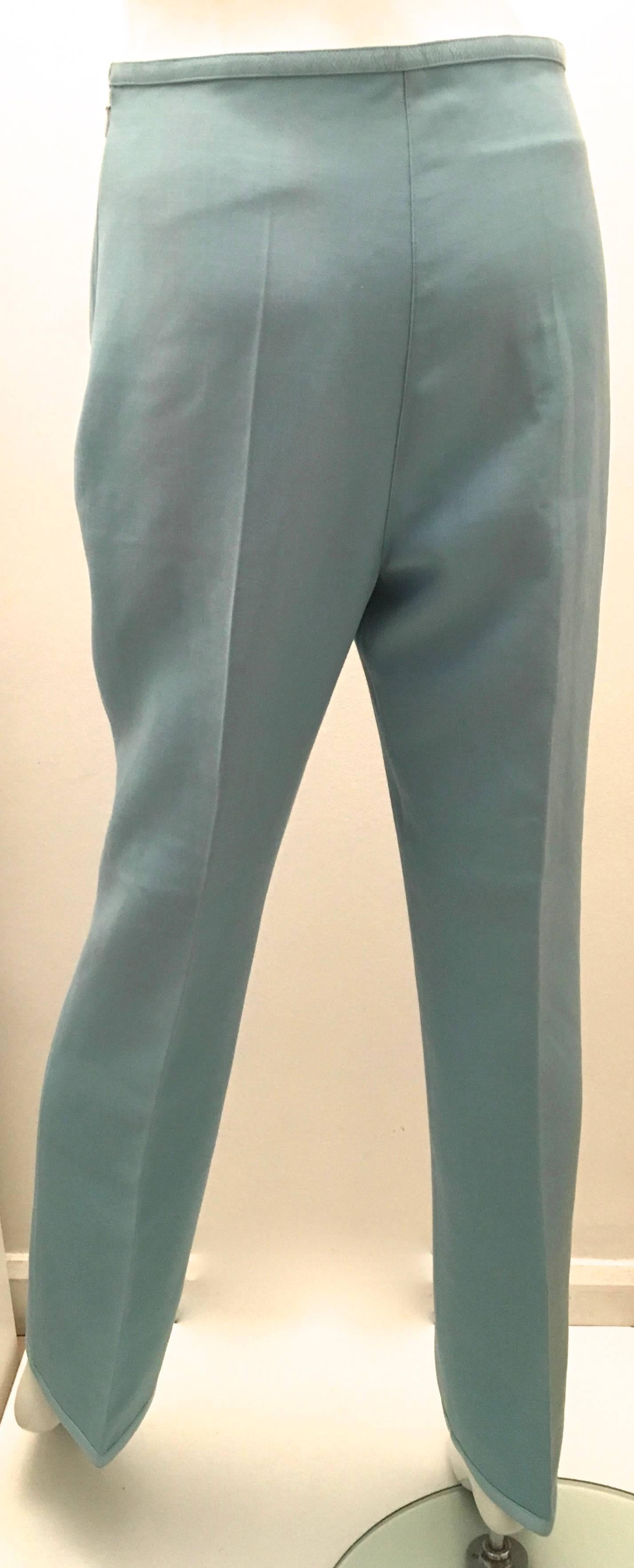 Courreges White Blue Wool with Patent Leather Trim Pants  In Excellent Condition For Sale In Boca Raton, FL