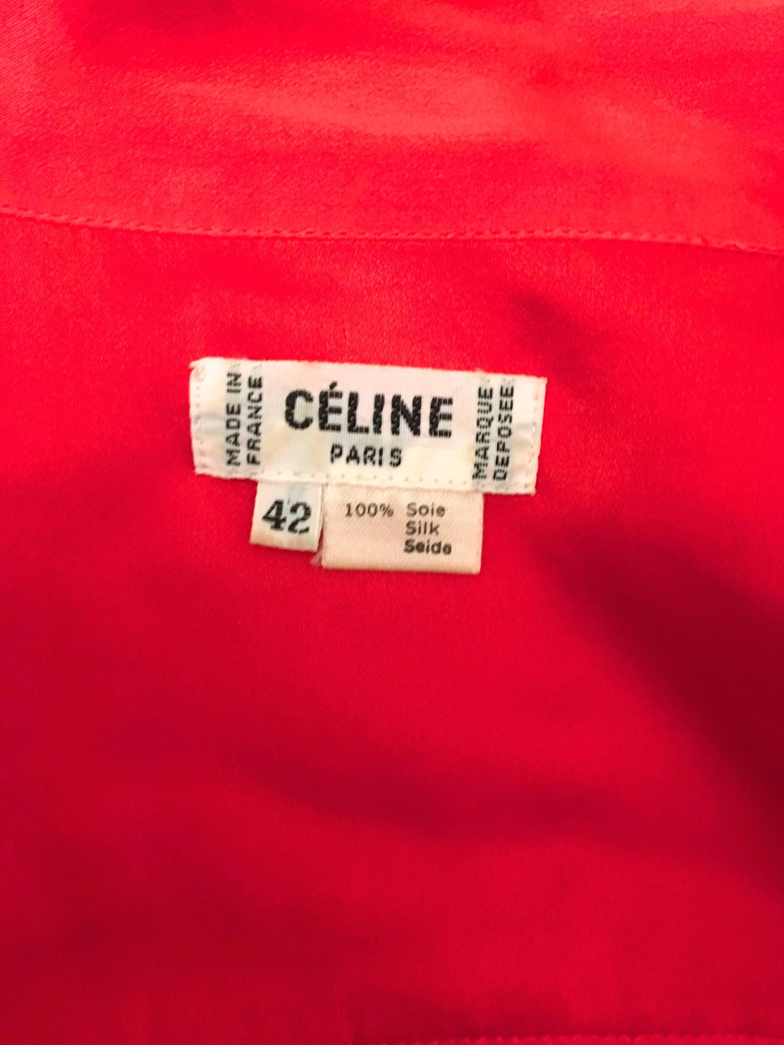 Vintage Celine Orange Silk Blouse - 1980’s  In Excellent Condition For Sale In Boca Raton, FL